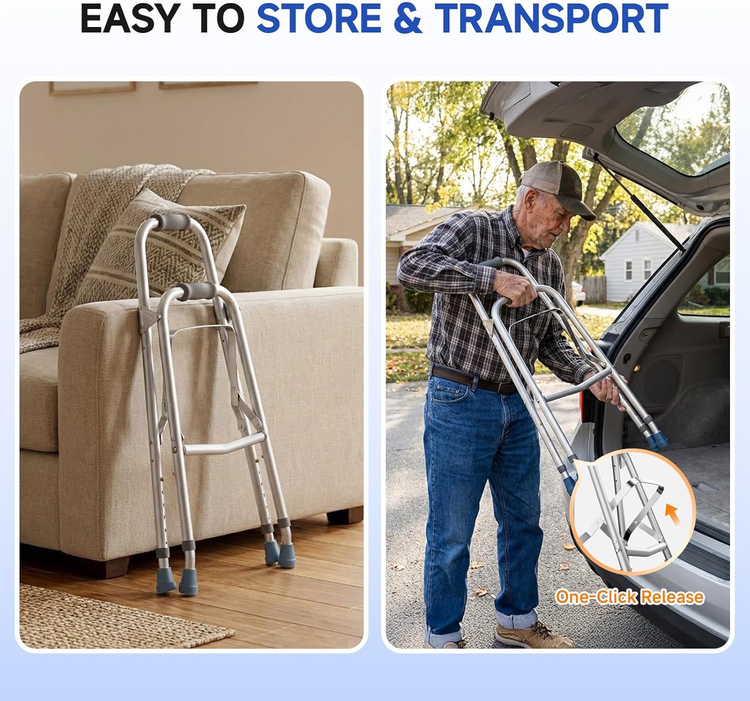 Loyoda One-Arm Hemi Walker Adjustable-Height Folding Aluminum Walker, 250 lb

