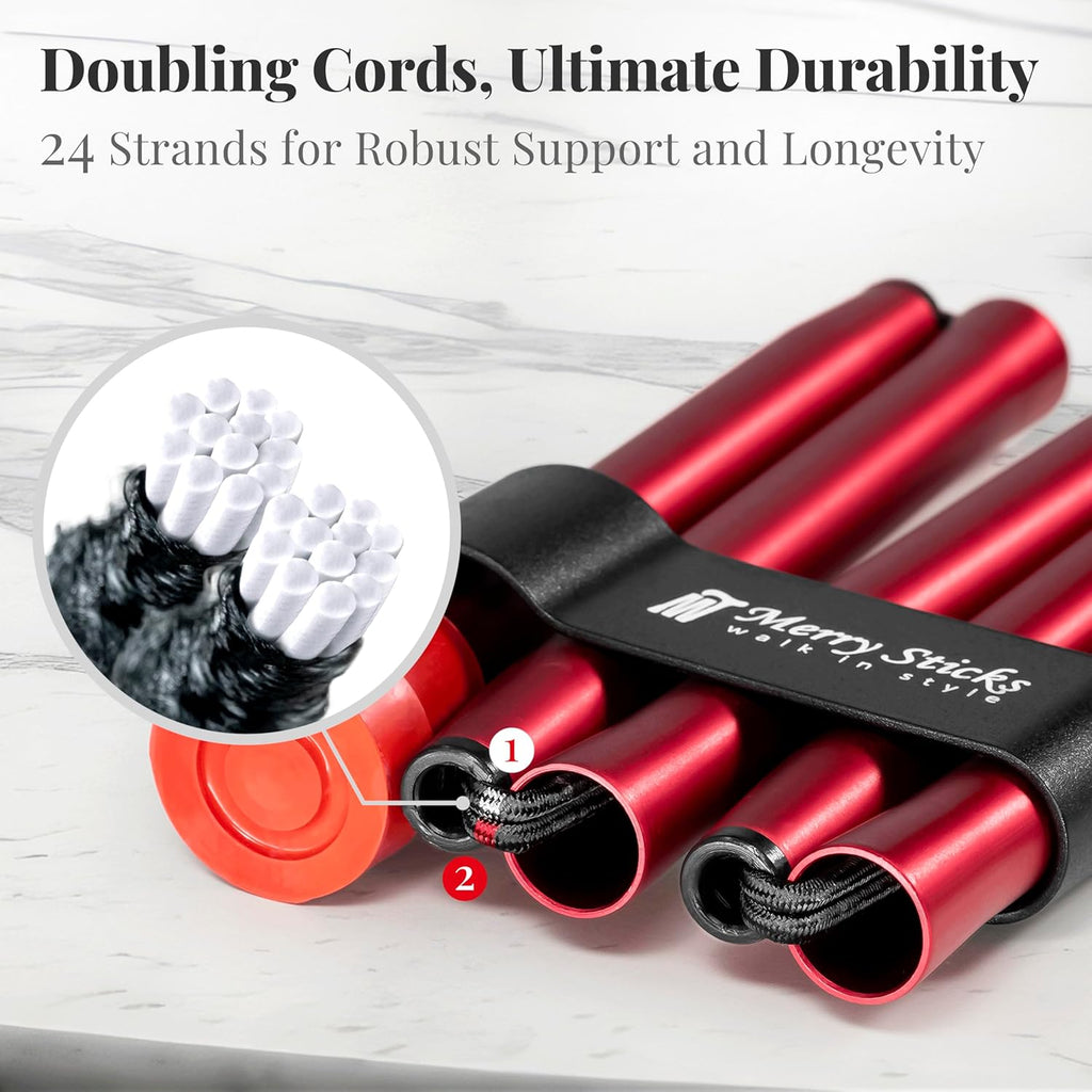 Merry Sticks Lightweight Foldable Walking Cane, Adjustable 4-Section, Wrist Strap

