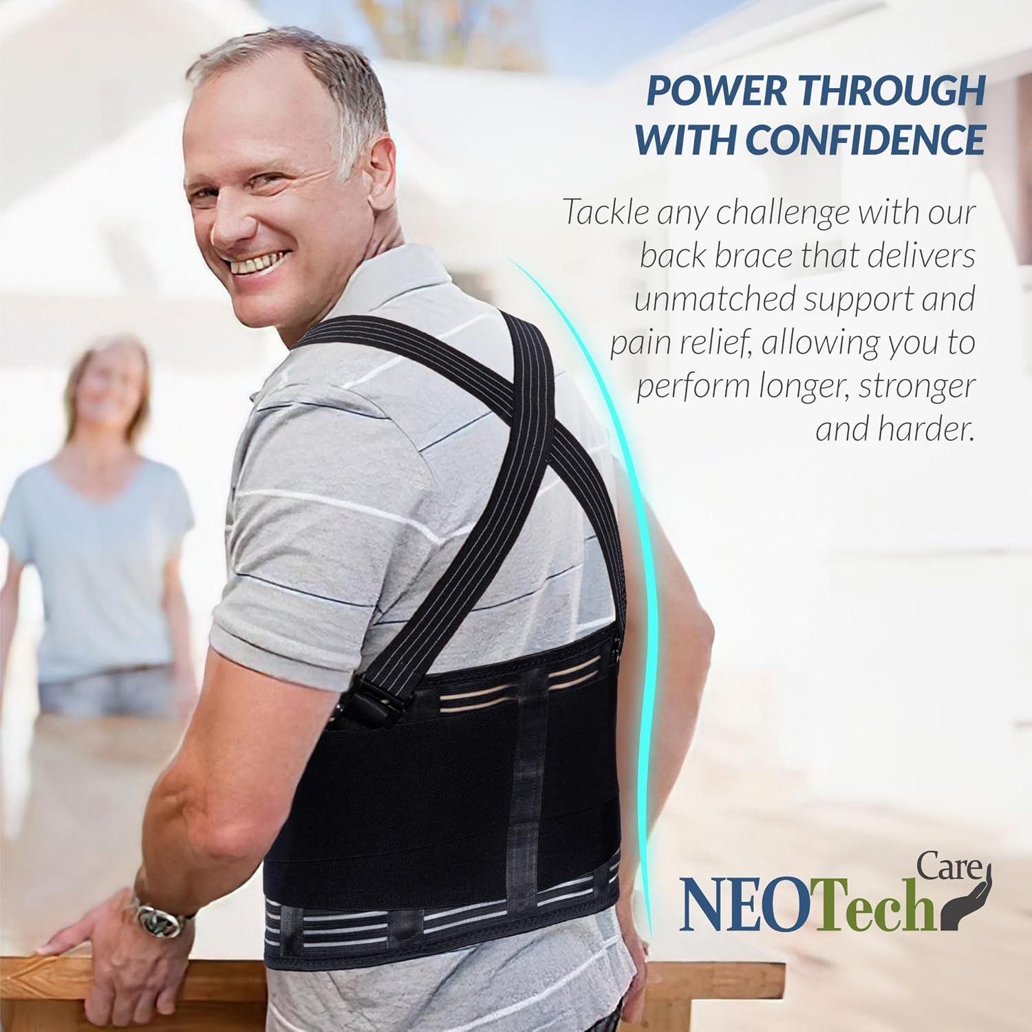 NeoTech Care Back Brace with Suspenders for Work, Lumbar Support Elastic Compression

