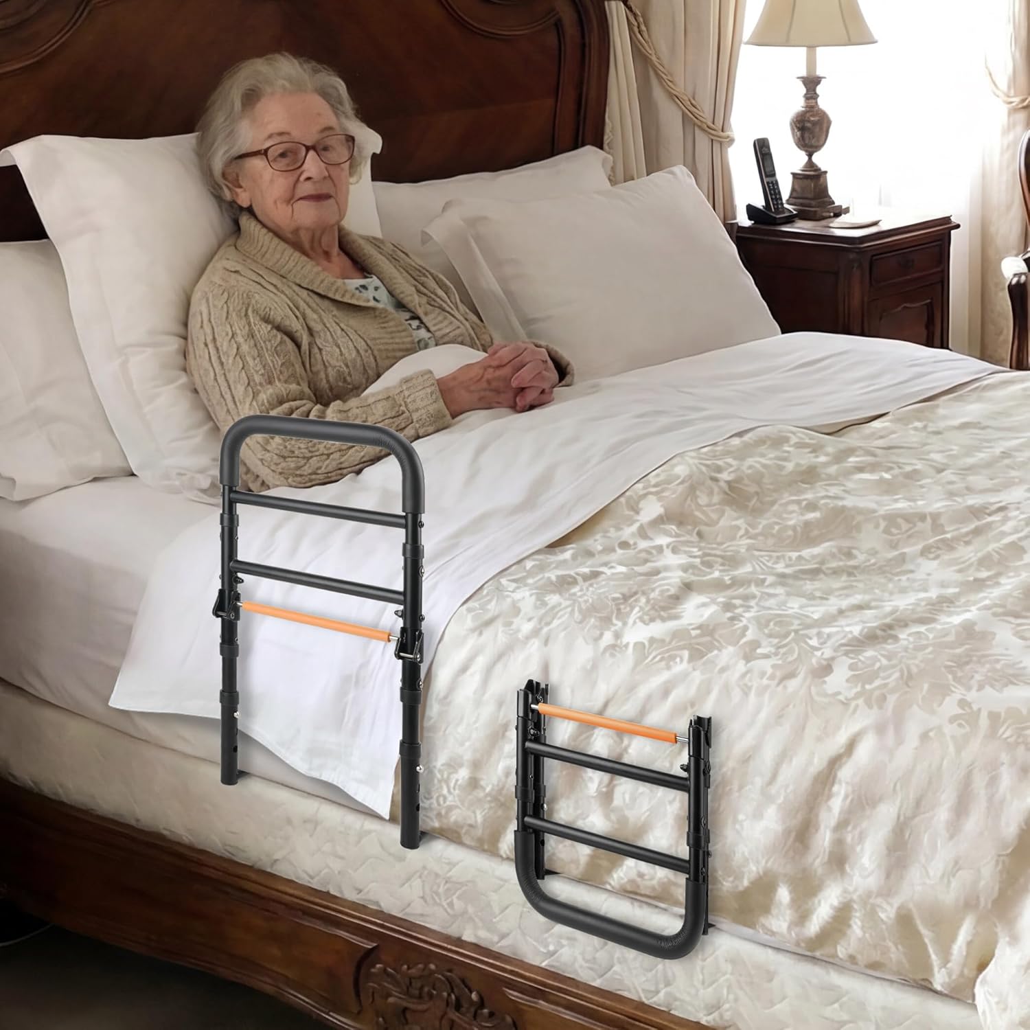 Elderly Bed Assist Rail, Adjustable Height Safety Bed Rails, Tool-Free

