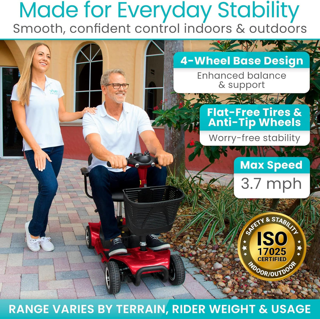 Vive 4-Wheel Electric Mobility Scooter, Compact Travel Powered Wheelchair

