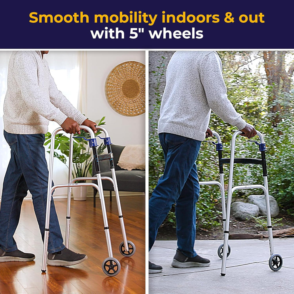 Drive Medical Trigger Release Folding Walker, Lightweight Brushed Steel with Easy Trigger

