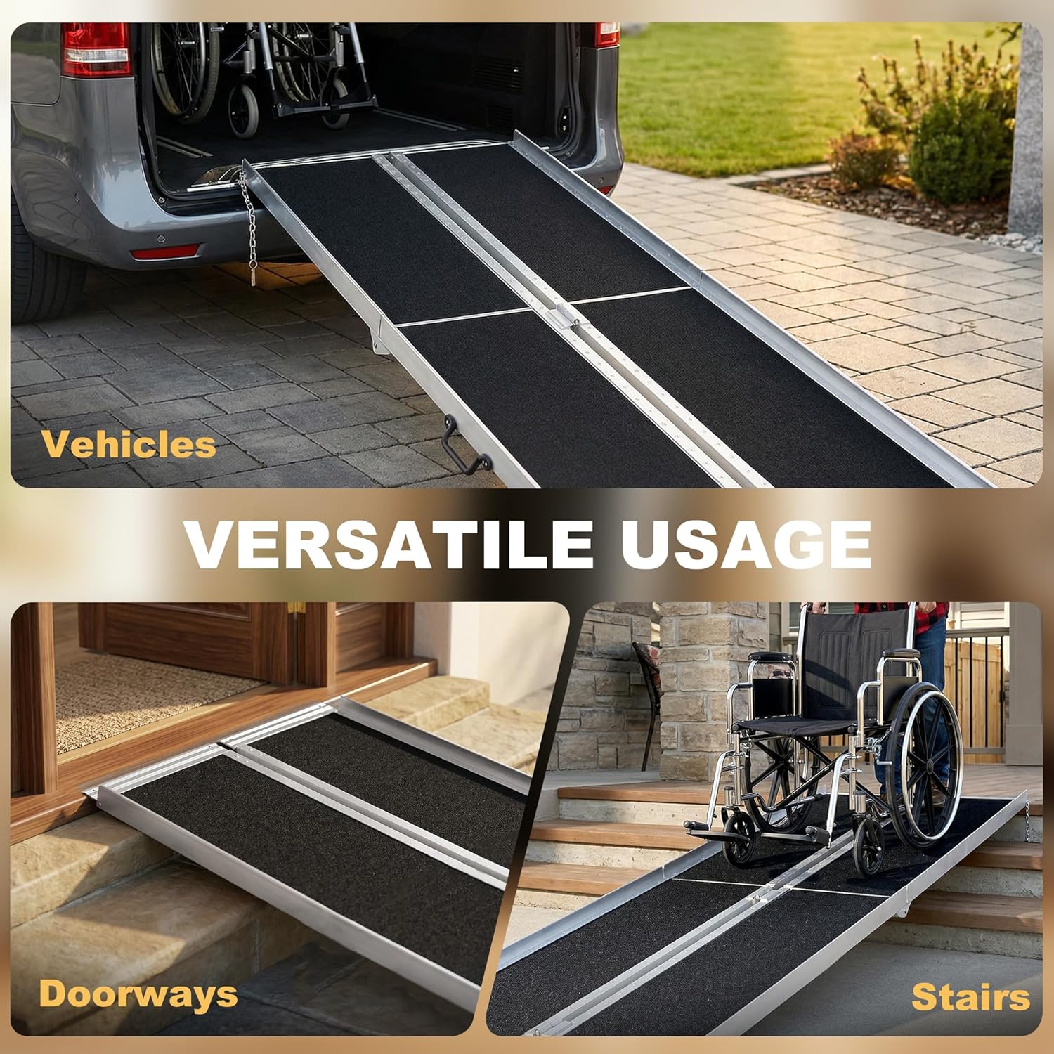 HOMCOM Wheelchair Ramp Folding Aluminum Threshold Ramp Non-Slip Carpet Transition Plate

