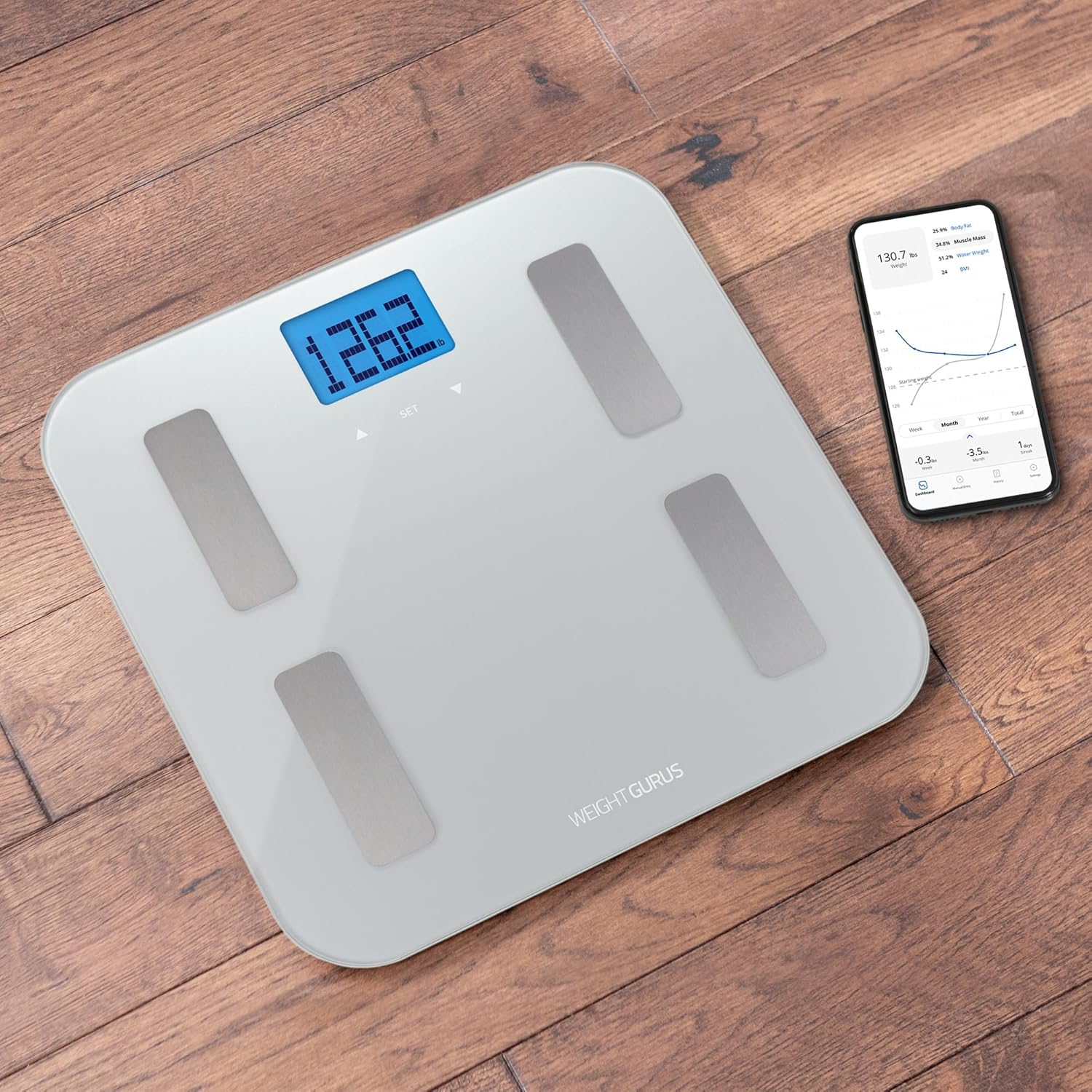 Weight Gurus Digital Body Fat Scale with Large Backlit LCD and Smartphone Tracking

