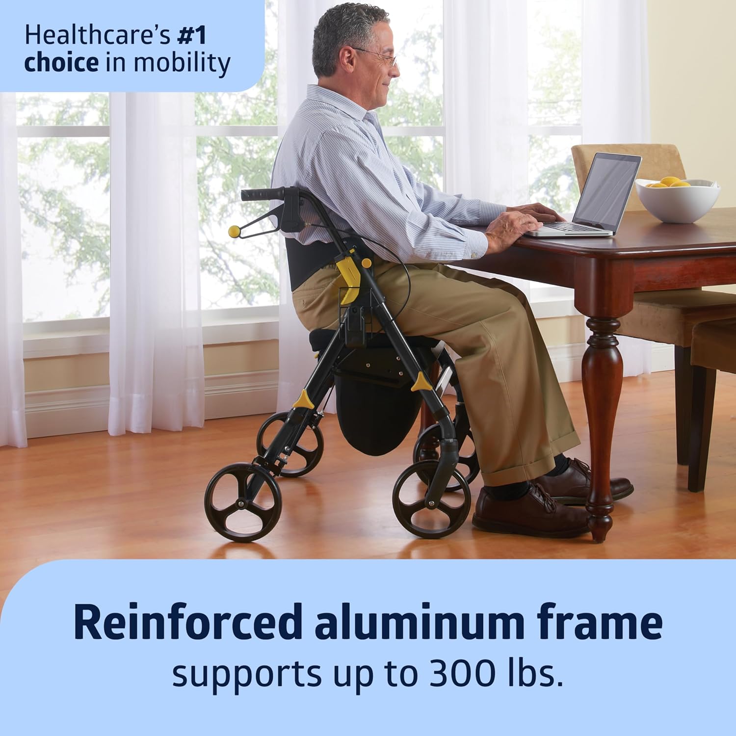 Medline Empower Folding Mobility Rollator Walker with Memory Foam Seat, Cupholder

