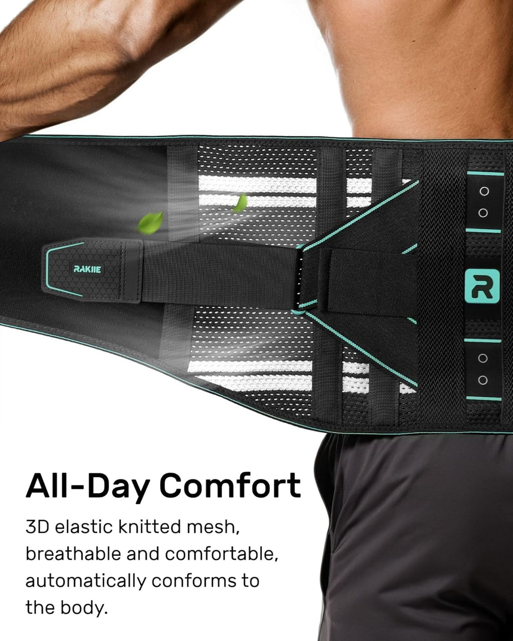Rakiie Back Brace for Lower Back Support Belt with 8 Stays, Elastic Lumbar Support

