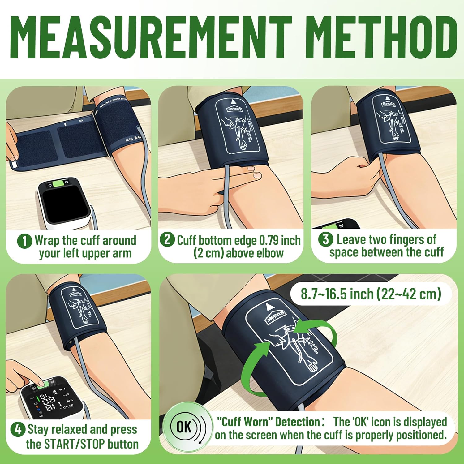 Uvital Upper Arm Blood Pressure Monitor with Adjustable Cuff and Large LED Screen


