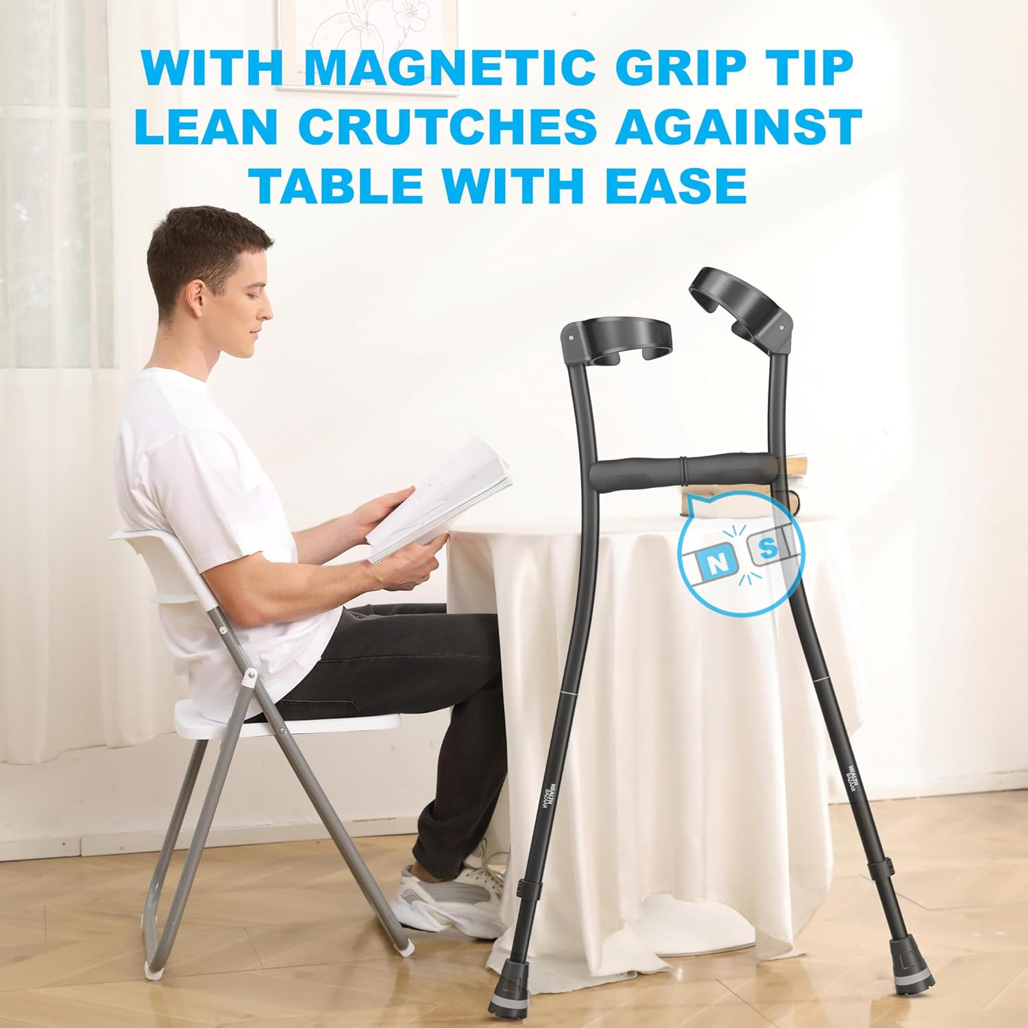 HEALTHBAZAAR Foldable Height-Adjustable Forearm Crutches for Adults, Slip-Resistant Tips

