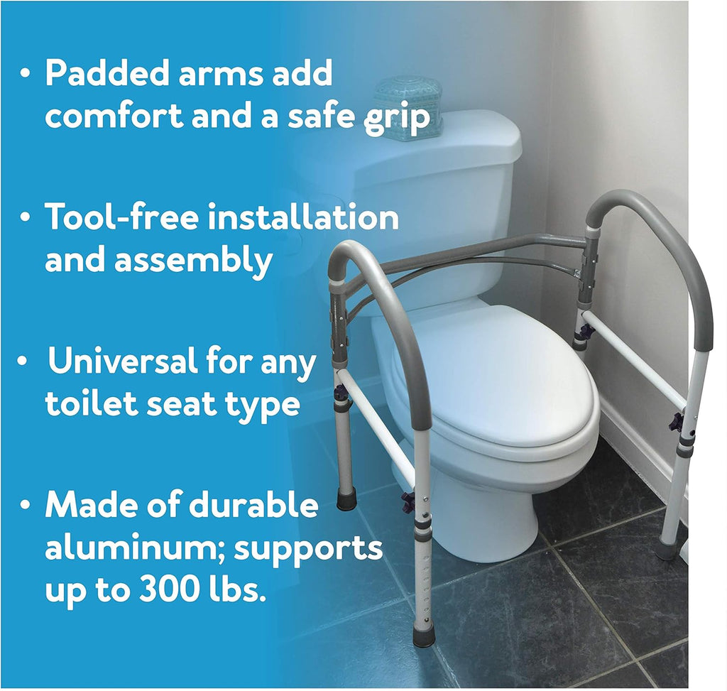 Carex Adjustable Toilet Safety Rail with Handles, Non-Slip Padded Grab Bar Frame

