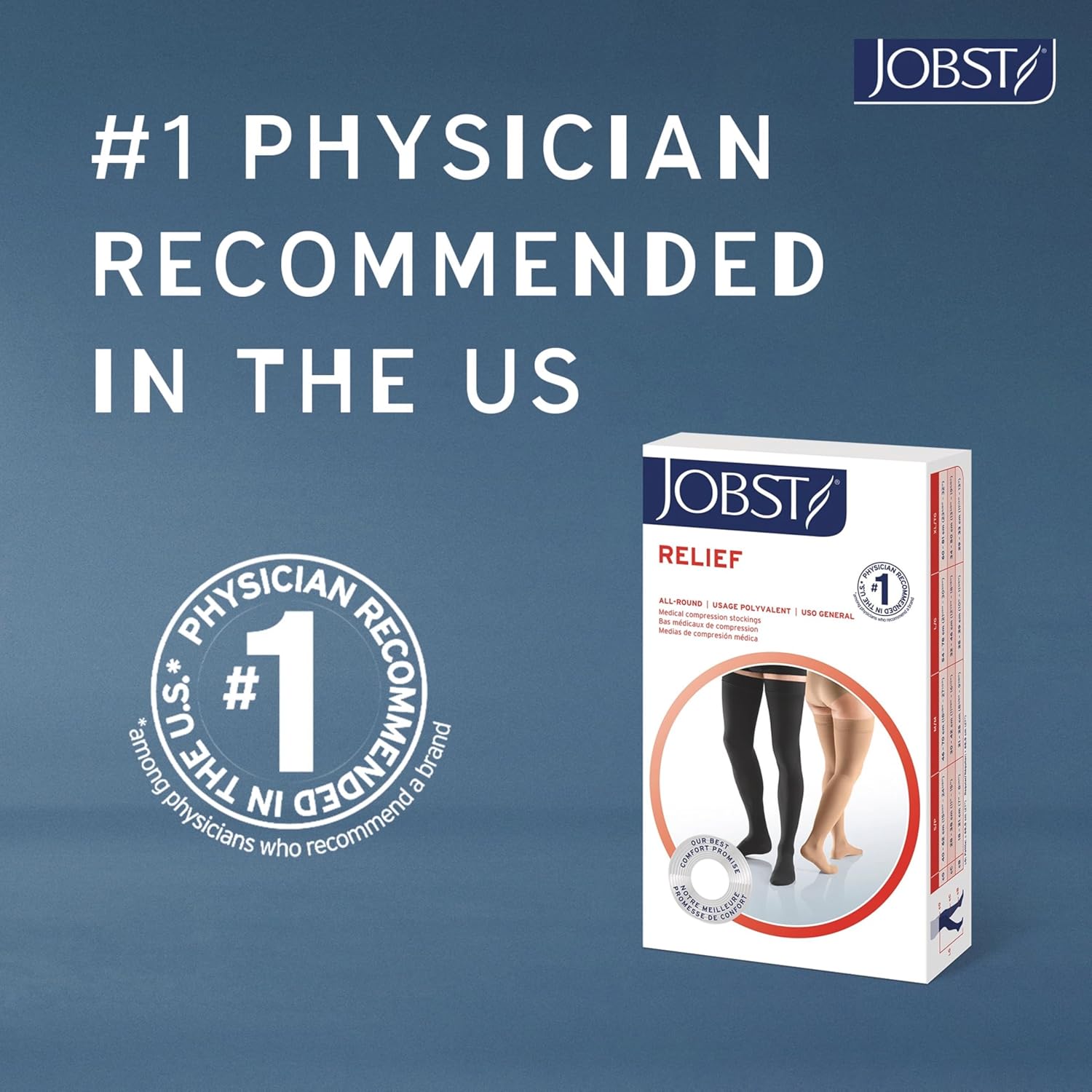 JOBST Relief Graduated Compression Knee High Socks, Closed Toe, 20-30 mmHg