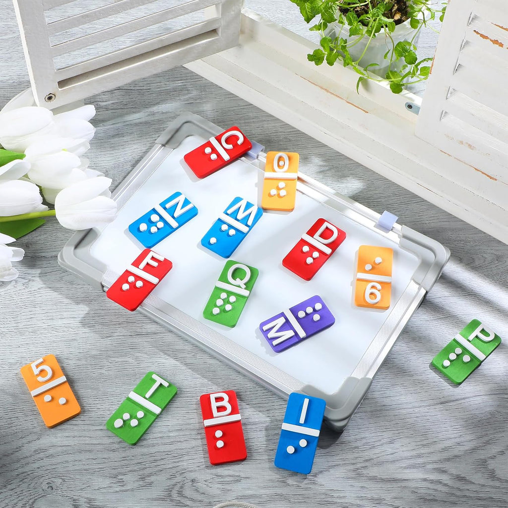 Feifeiya Wooden Braille Alphabet and Number Tiles with Raised Dots and Punctuation

