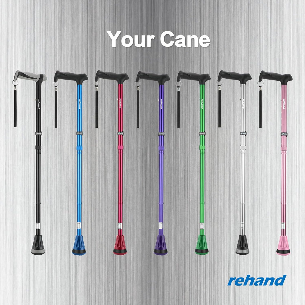 REHAND Foldable Adjustable Walking Cane with Shock-Absorbing All-Terrain Base

