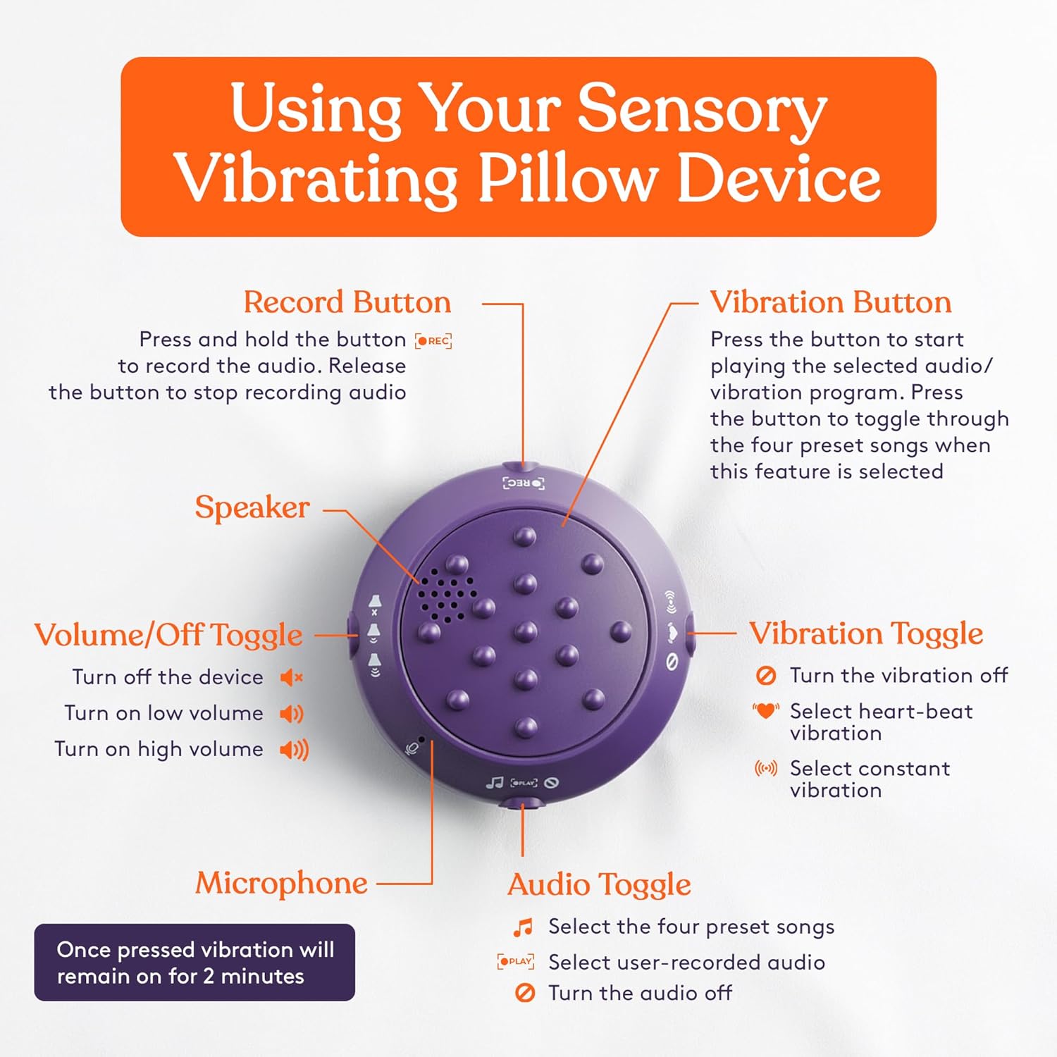 Special Supplies Vibrating Sensory Pressure Pillow for Kids & Adults, Plush 12" with Audio

