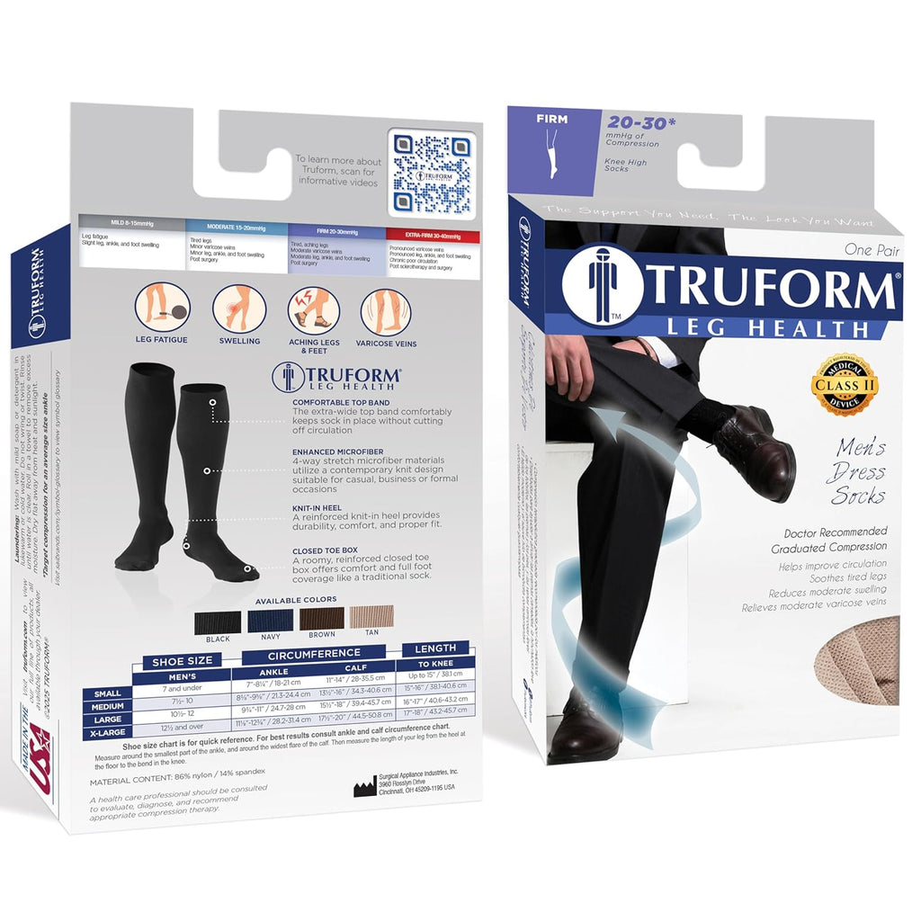 Truform Compression Socks 20–30 mmHg Knee-High Dress Socks for Men Over Calf

