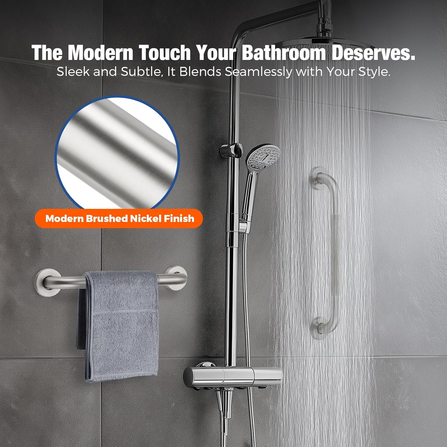 Stainless Steel Shower Grab Bar with Anti-Slip Textured Grip for Bathroom Safety

