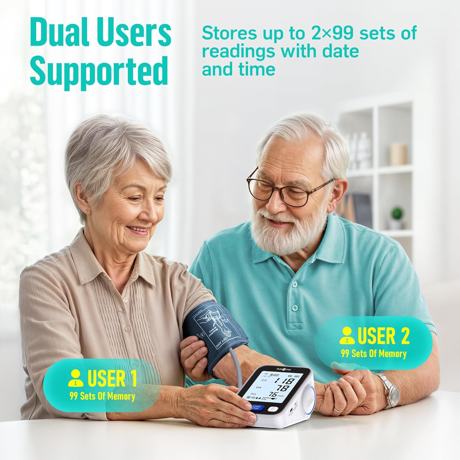 RunStar Upper Arm Automatic Digital Blood Pressure Monitor Wide Range Cuff

