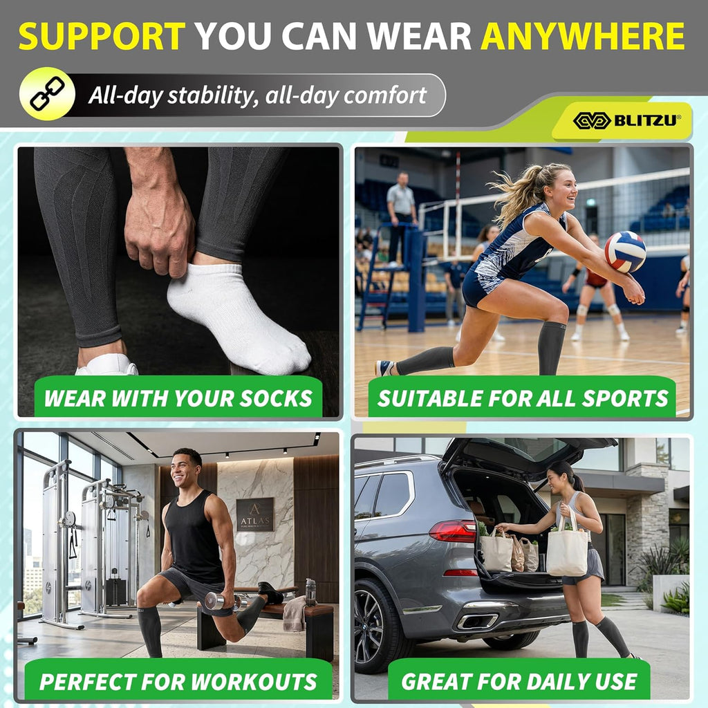 BLITZU Calf Compression Sleeves Footless Socks for Men and Women, Shin Splints

