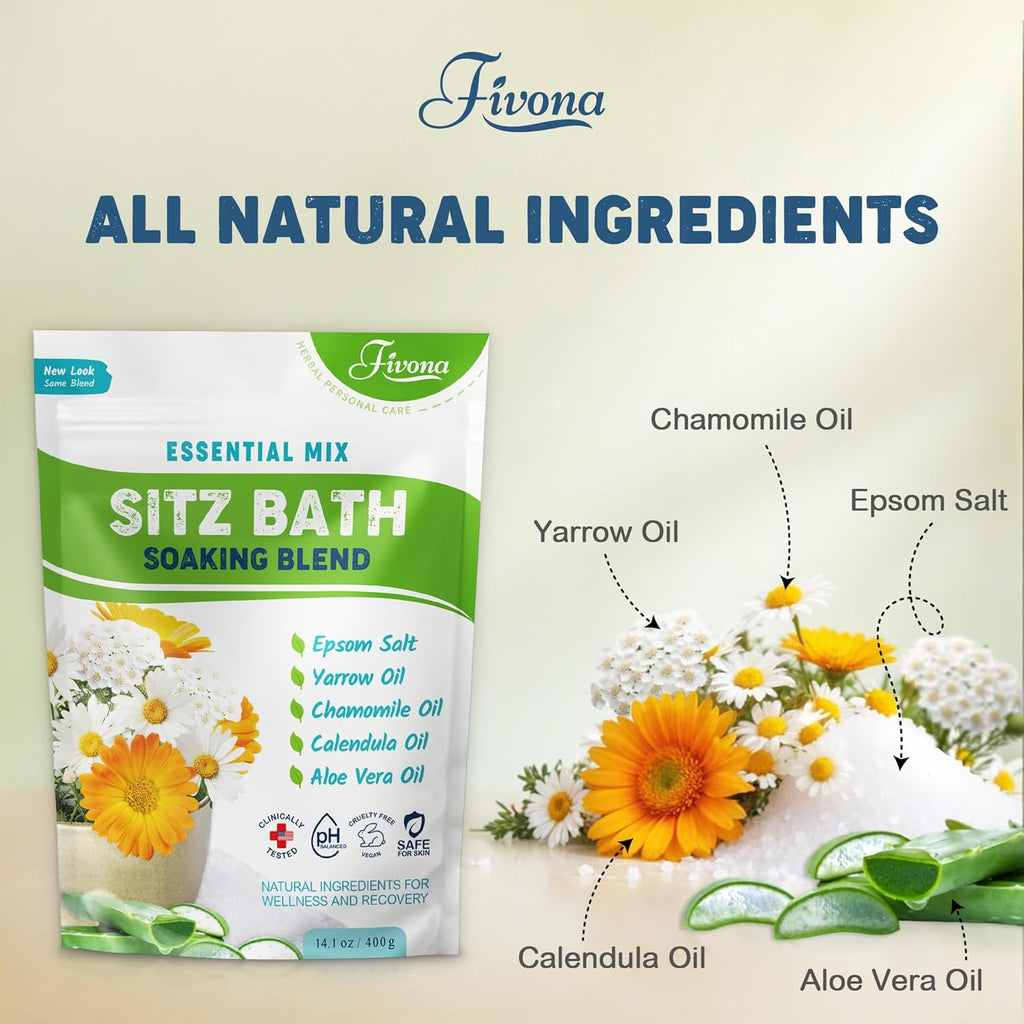 Fivona Sitz Bath Soak Kit Over Toilet Seat with Epsom Salt and Essential Oils

