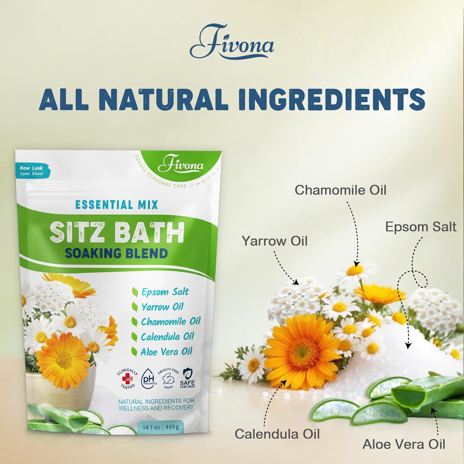 Fivona Sitz Bath Soak Kit Over Toilet Seat with Epsom Salt and Essential Oils

