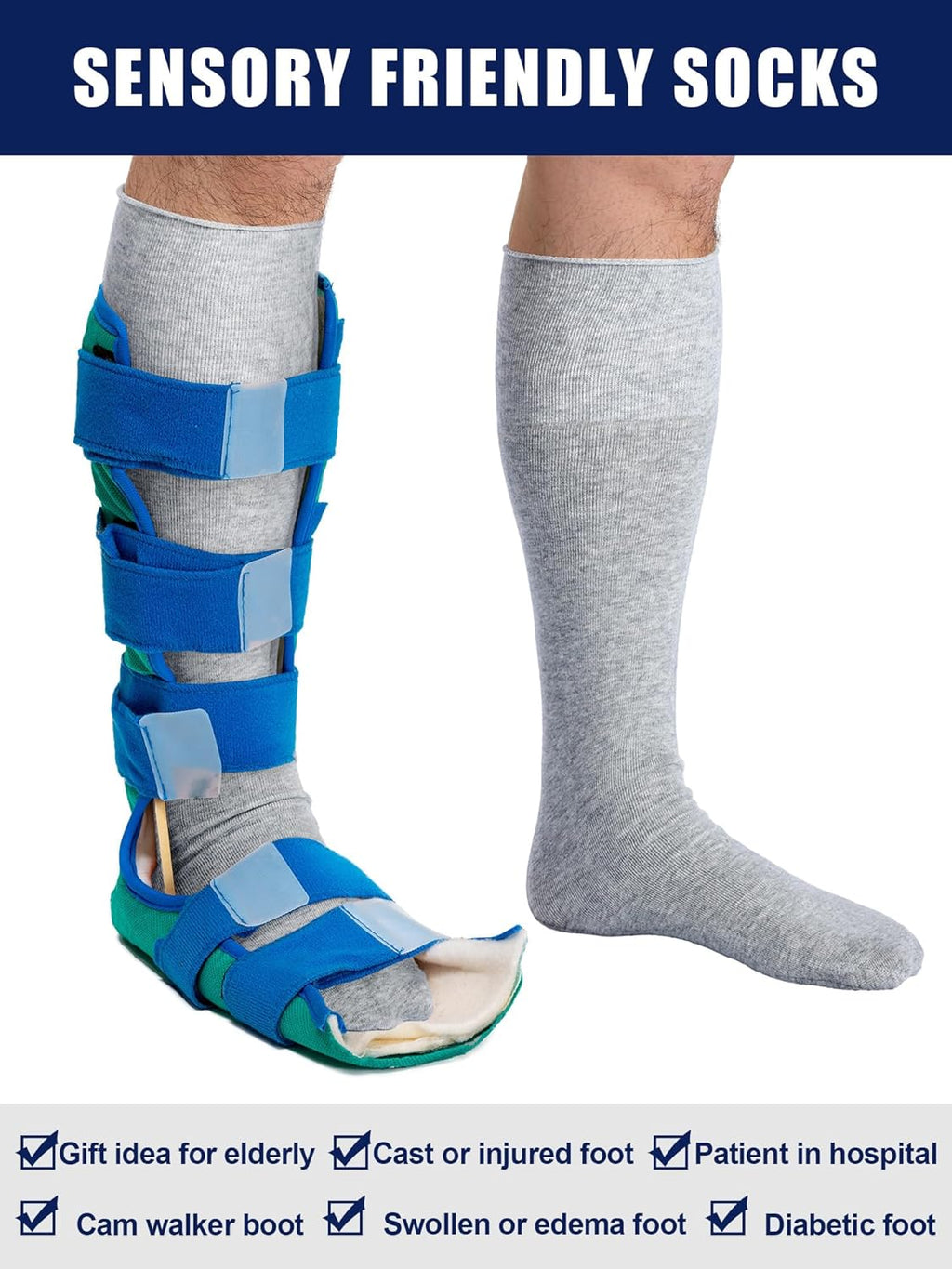 Shihanee 5 Pairs Seamless Over the Calf Walking Boot Socks Orthopedic AFO Liner

