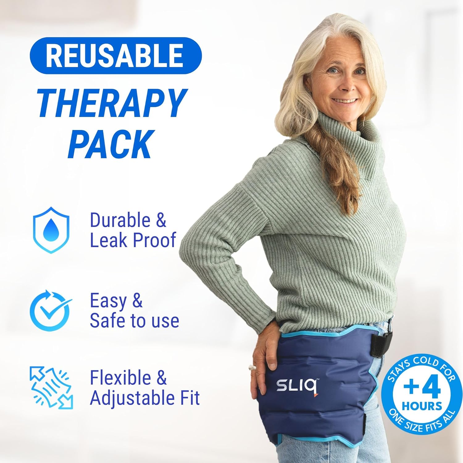Sliq Hip Surgery Recovery Kit for Seniors, Ice Pack, Grabber, Sock Aid & Leg Lifter

