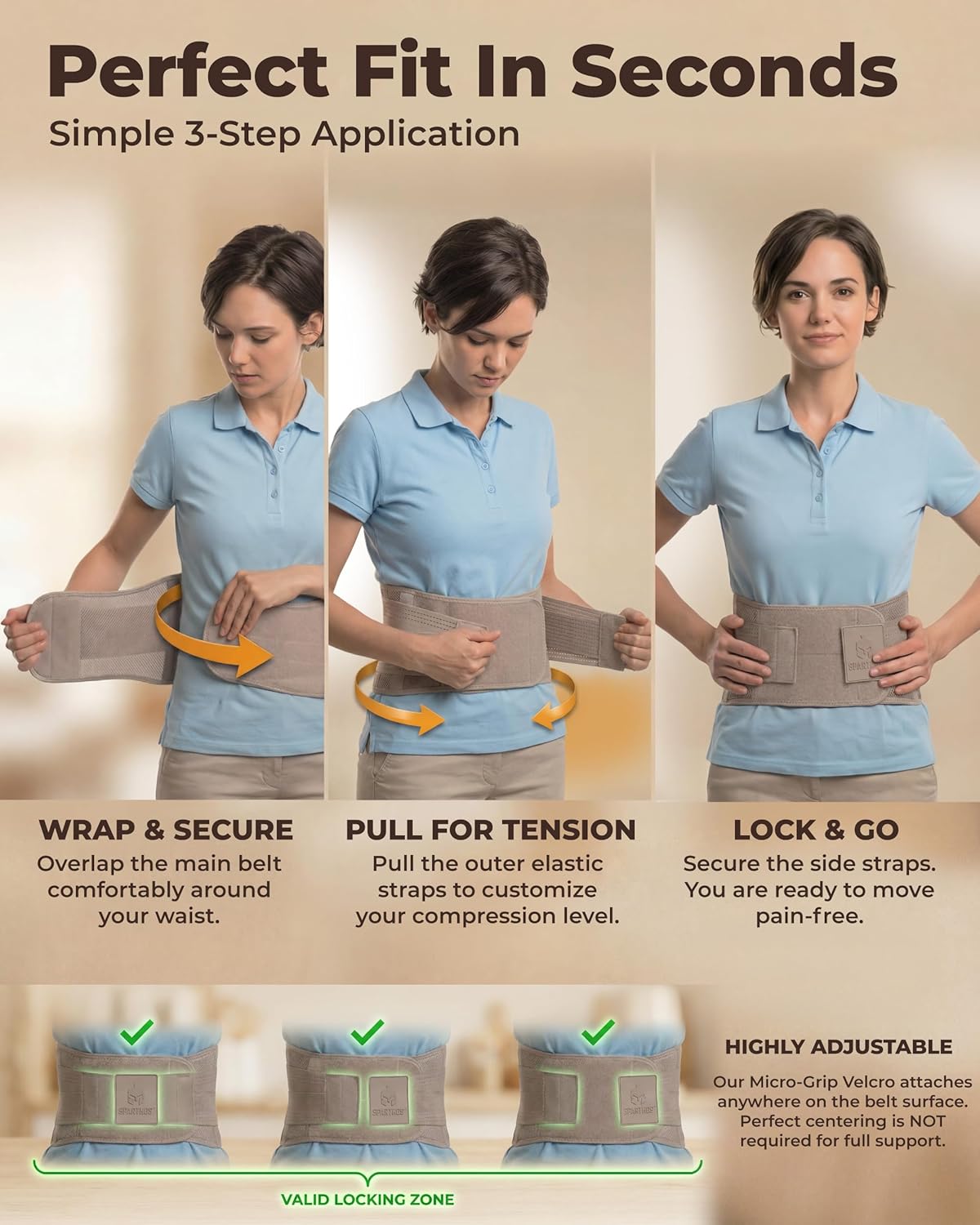 Sparthos Back Support Belt Lumbar Brace with Breathable Lumbar Pad for Sciatica


