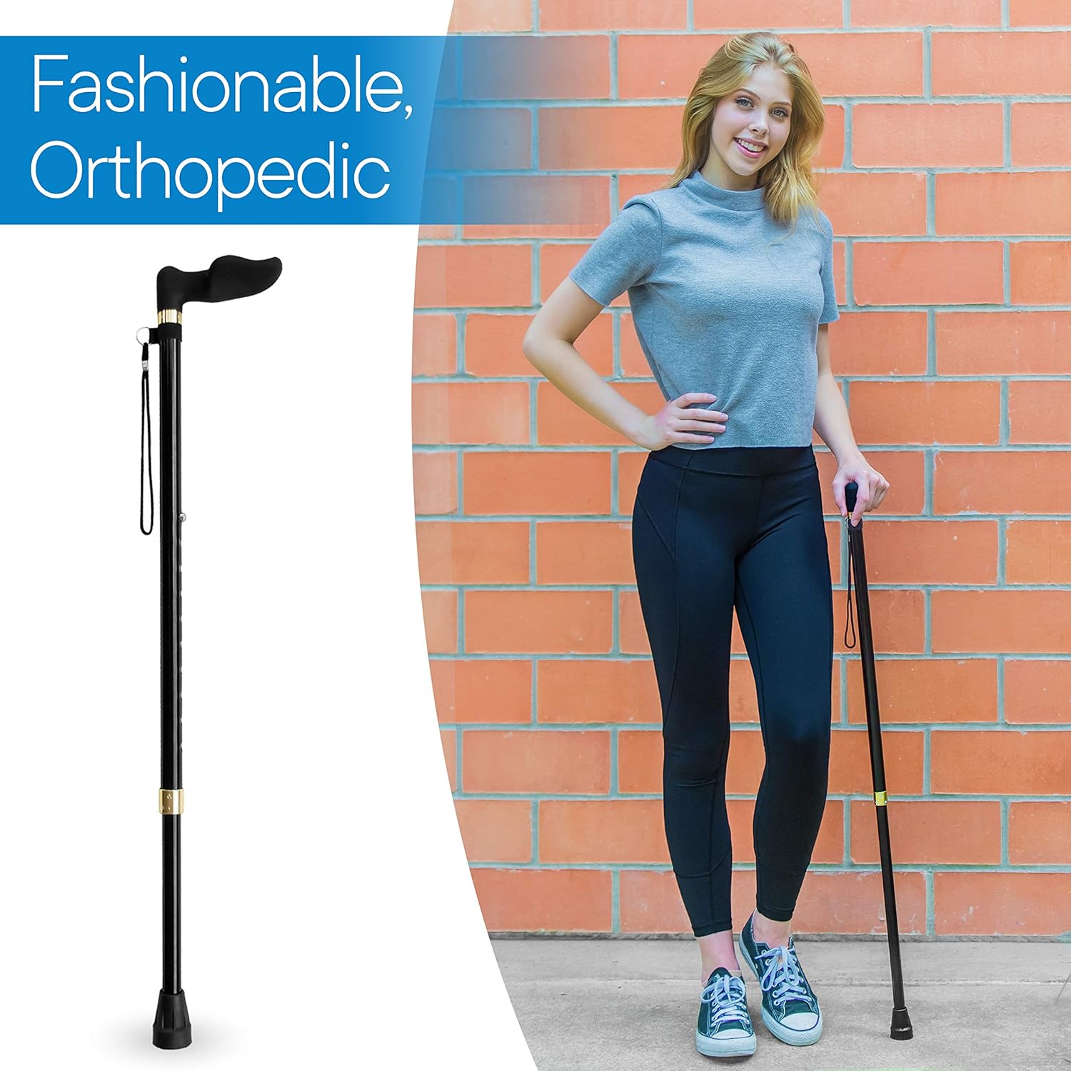 RMS Orthopedic Offset Walking Cane with Contoured Handle, Anti-Slip Rubber Base

