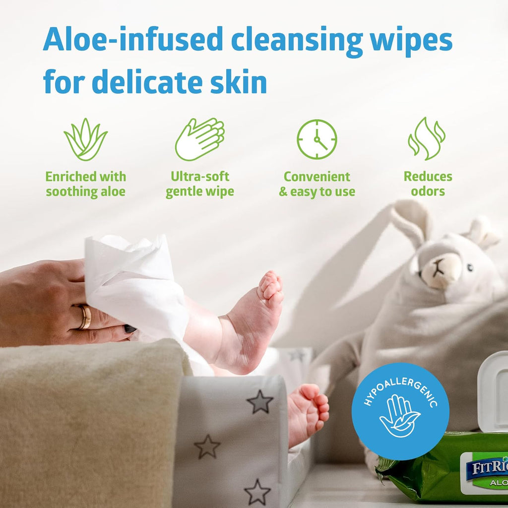 FitRight Aloe Quilted Heavyweight Cleansing Cloth Wipes, Unscented, 576 Count

