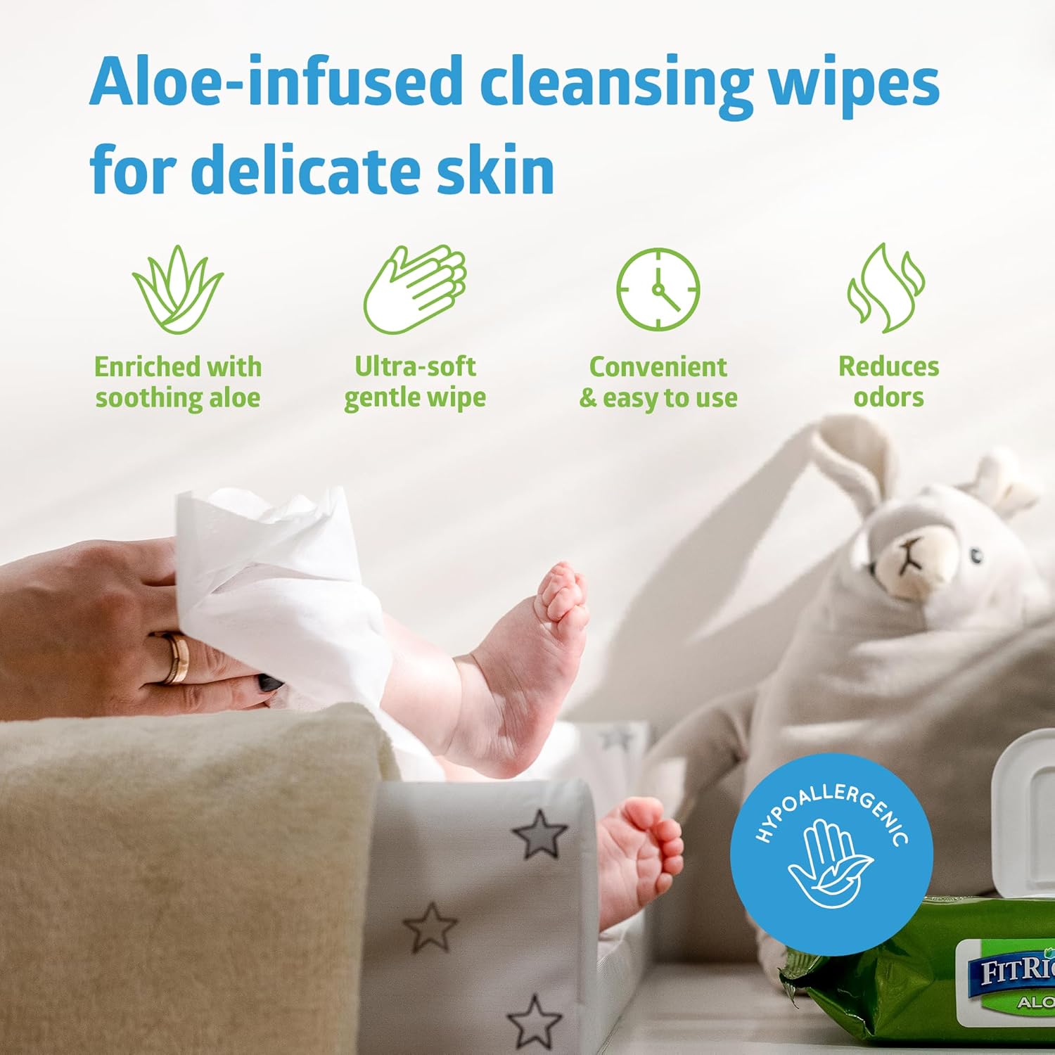 FitRight Aloe Quilted Heavyweight Cleansing Cloth Wipes, Unscented, 576 Count

