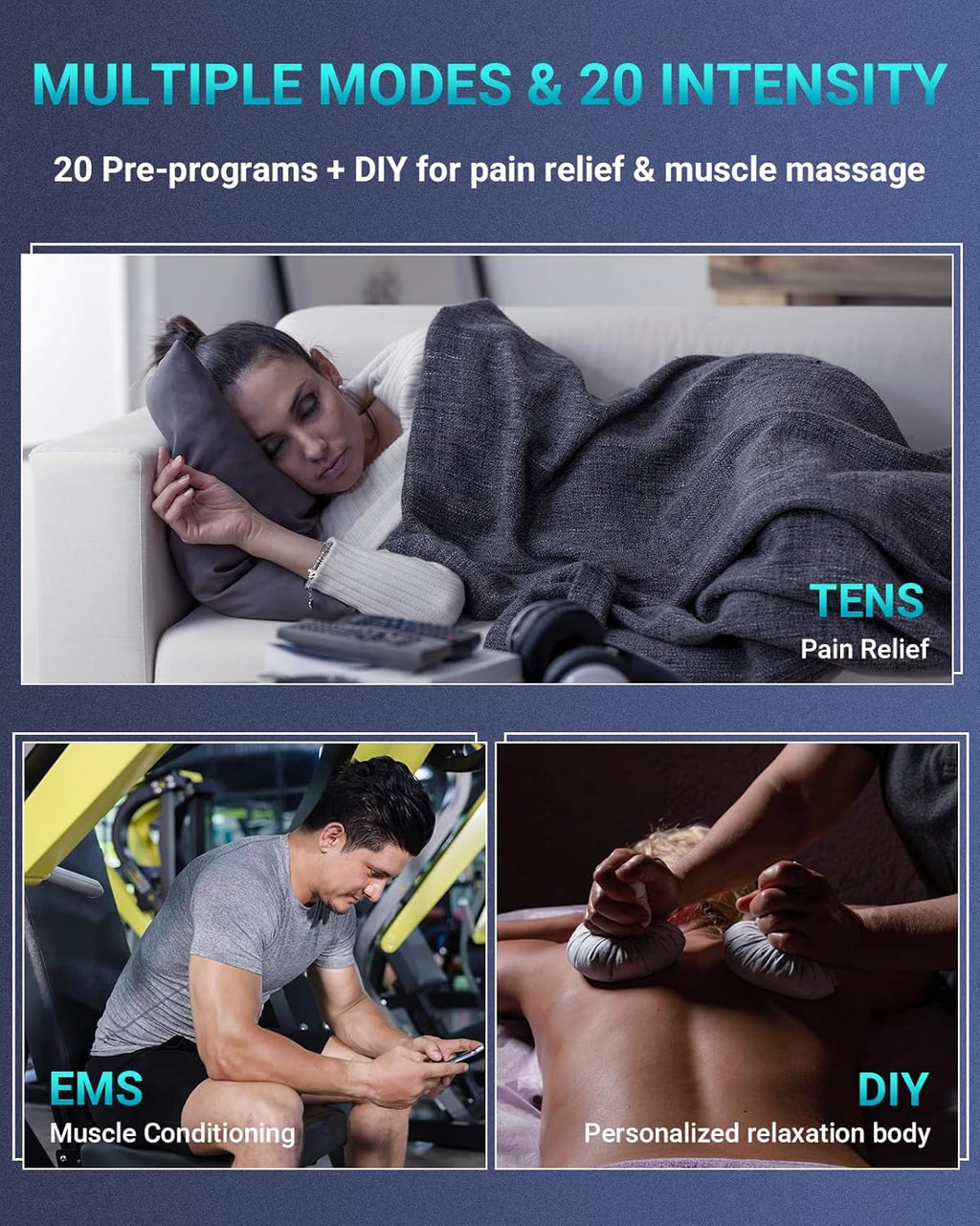 Comfytemp Dual Channel TENS & EMS Muscle Stimulator for Pain Relief, 24 Modes

