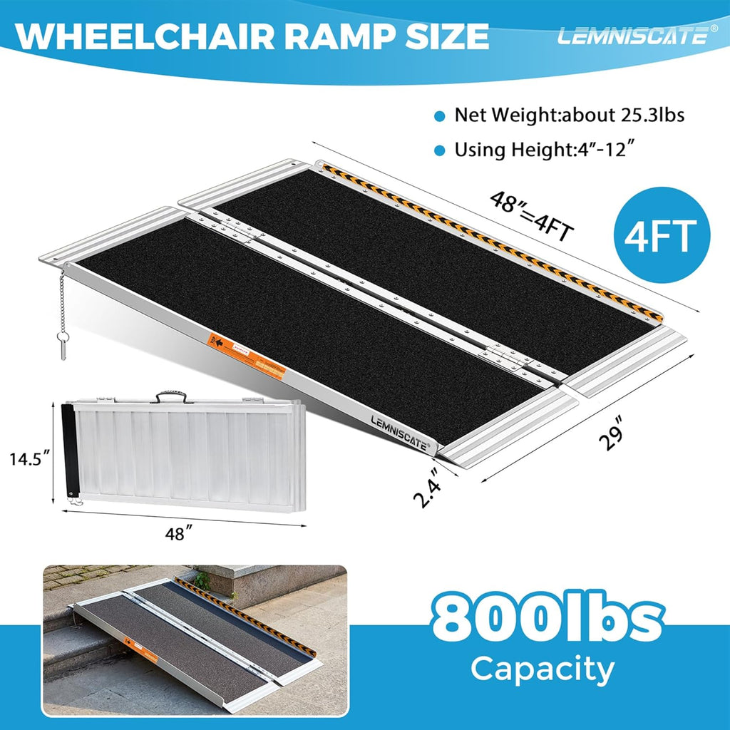 LEMNISCATE Portable Wheelchair Ramp Folding Aluminum Non-Slip Ramp with Handle

