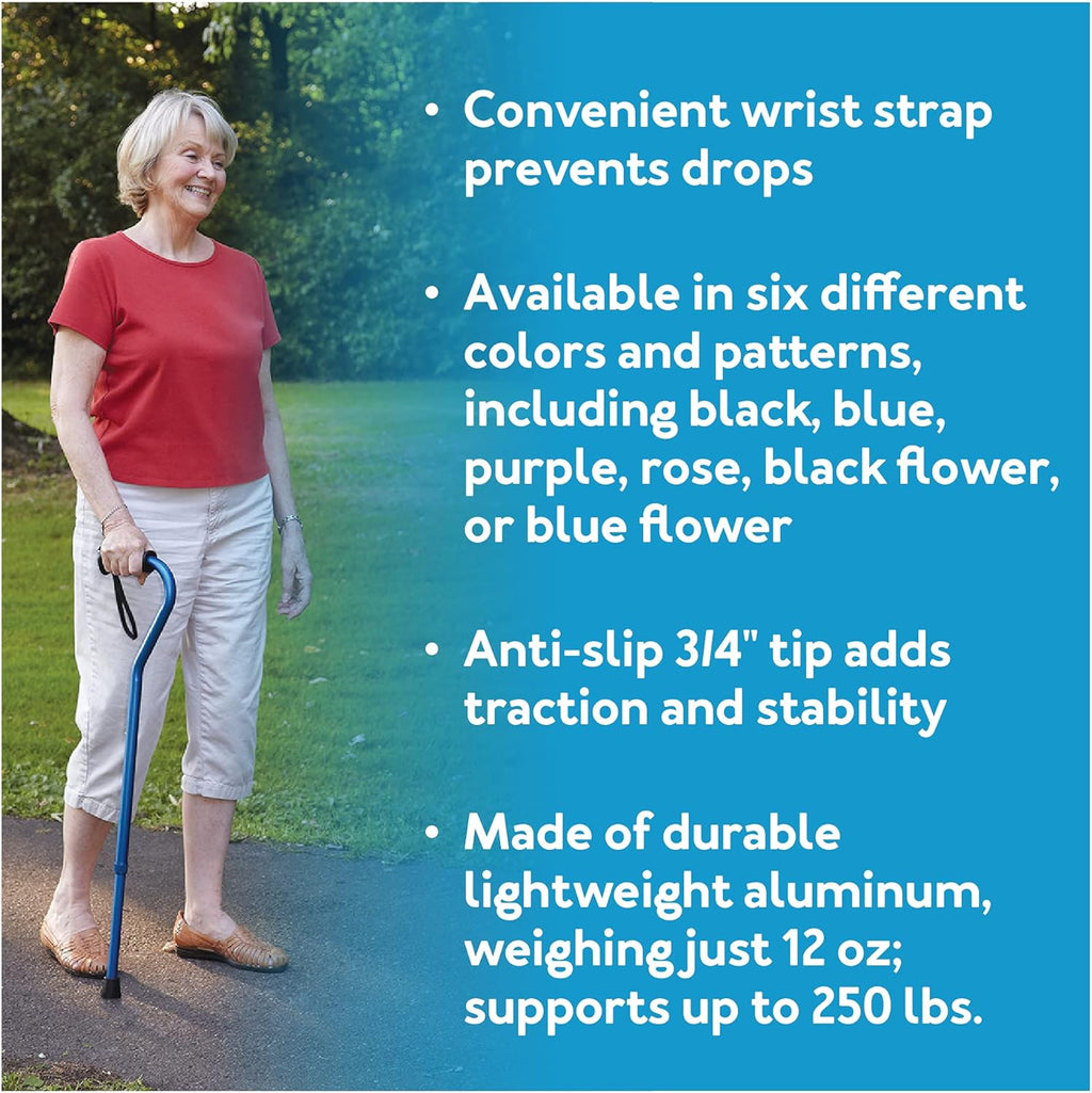 Carex Ergo Offset Walking Cane, Height Adjustable Ergonomic Cane with Wrist Strap

