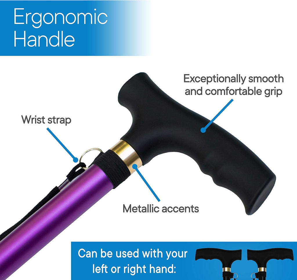 RMS Adjustable Walking Cane Aluminum Offset Handle with Wrist Strap and Rubber Tip


