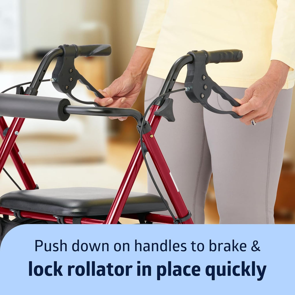 Medline Superlight Folding Aluminum Rollator Walker with Seat and 6 in Wheels

