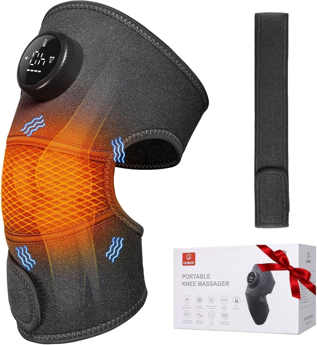 GOBOK Cordless Knee Massager with Heat, 5 Levels, Type-C Rechargeable

