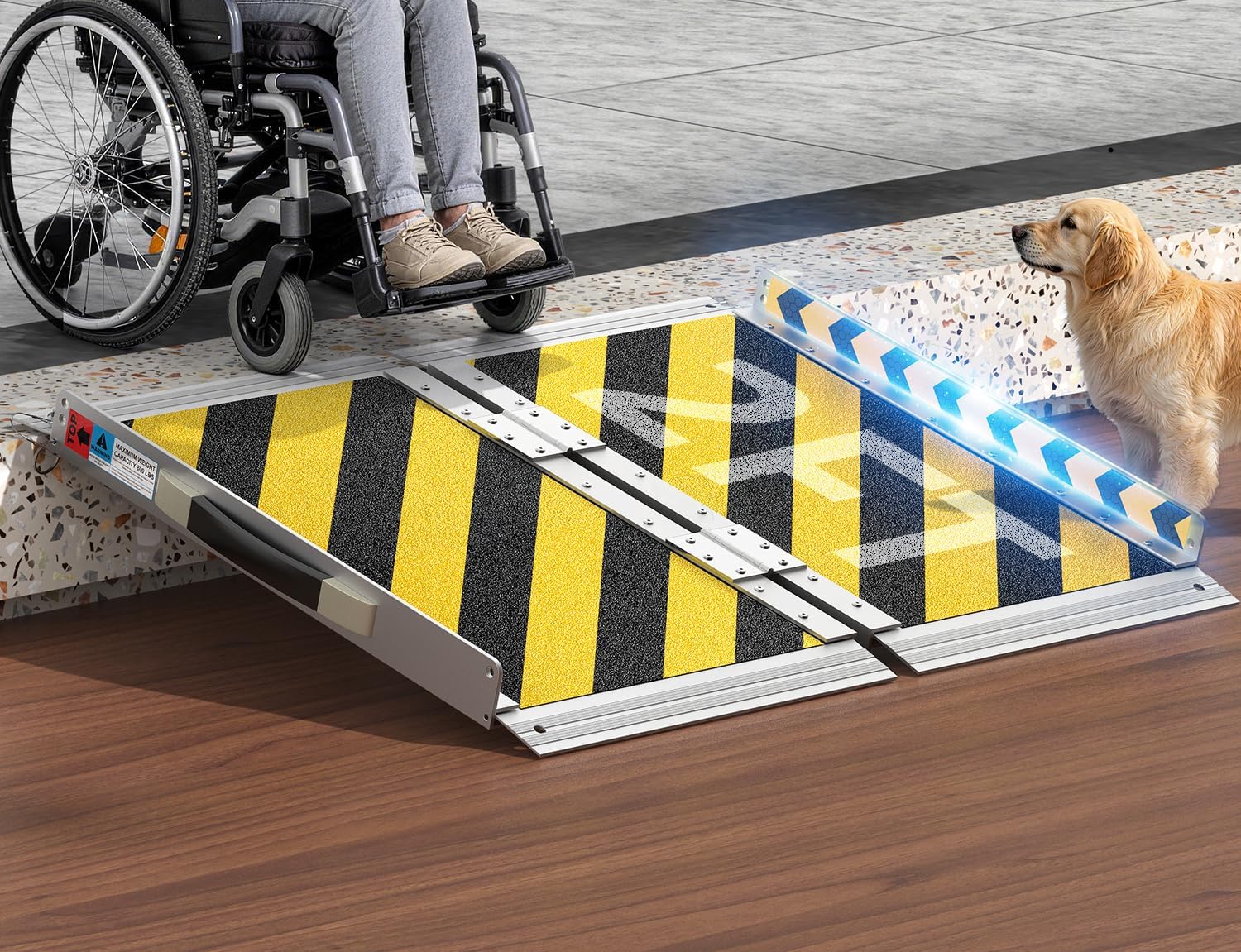 Portable Wheelchair Ramp Foldable Aluminum Threshold Ramp with Handle 800 lb Capacity

