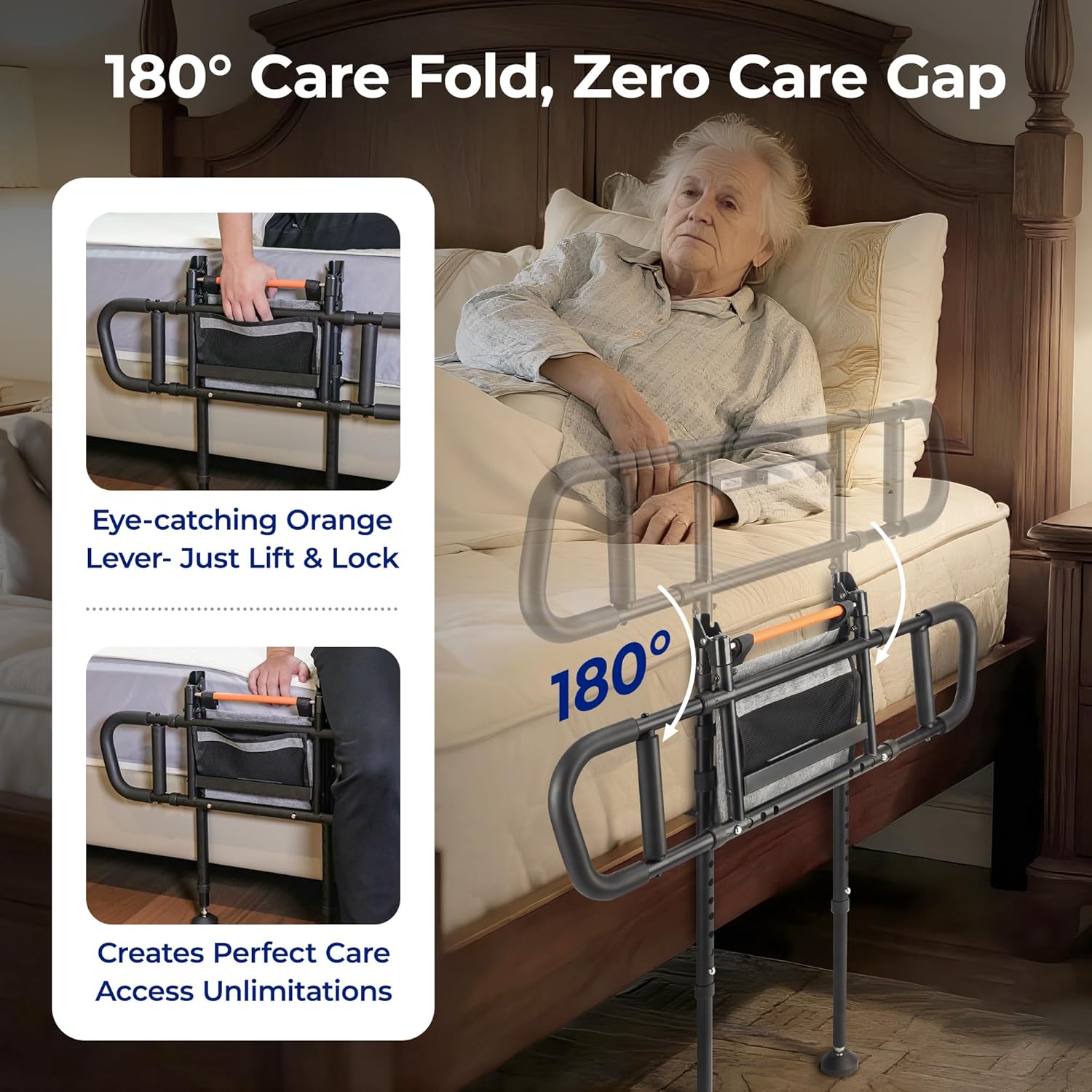 Bed Safety Assist Rail for Elderly Adults with Adjustable Height and LED Night Light


