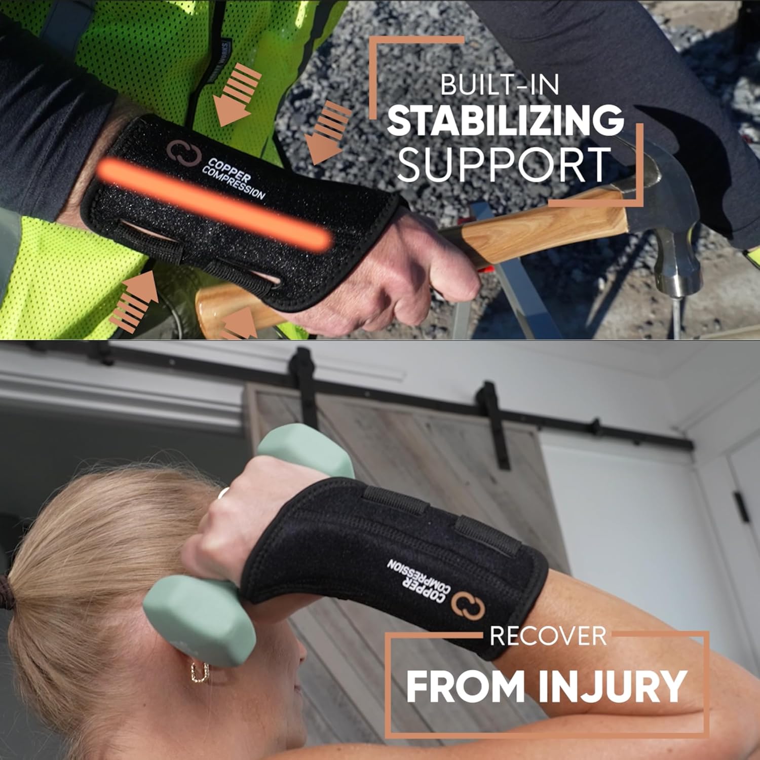 Copper Compression Copper Infused Adjustable Wrist Brace Orthopedic Support Splint

