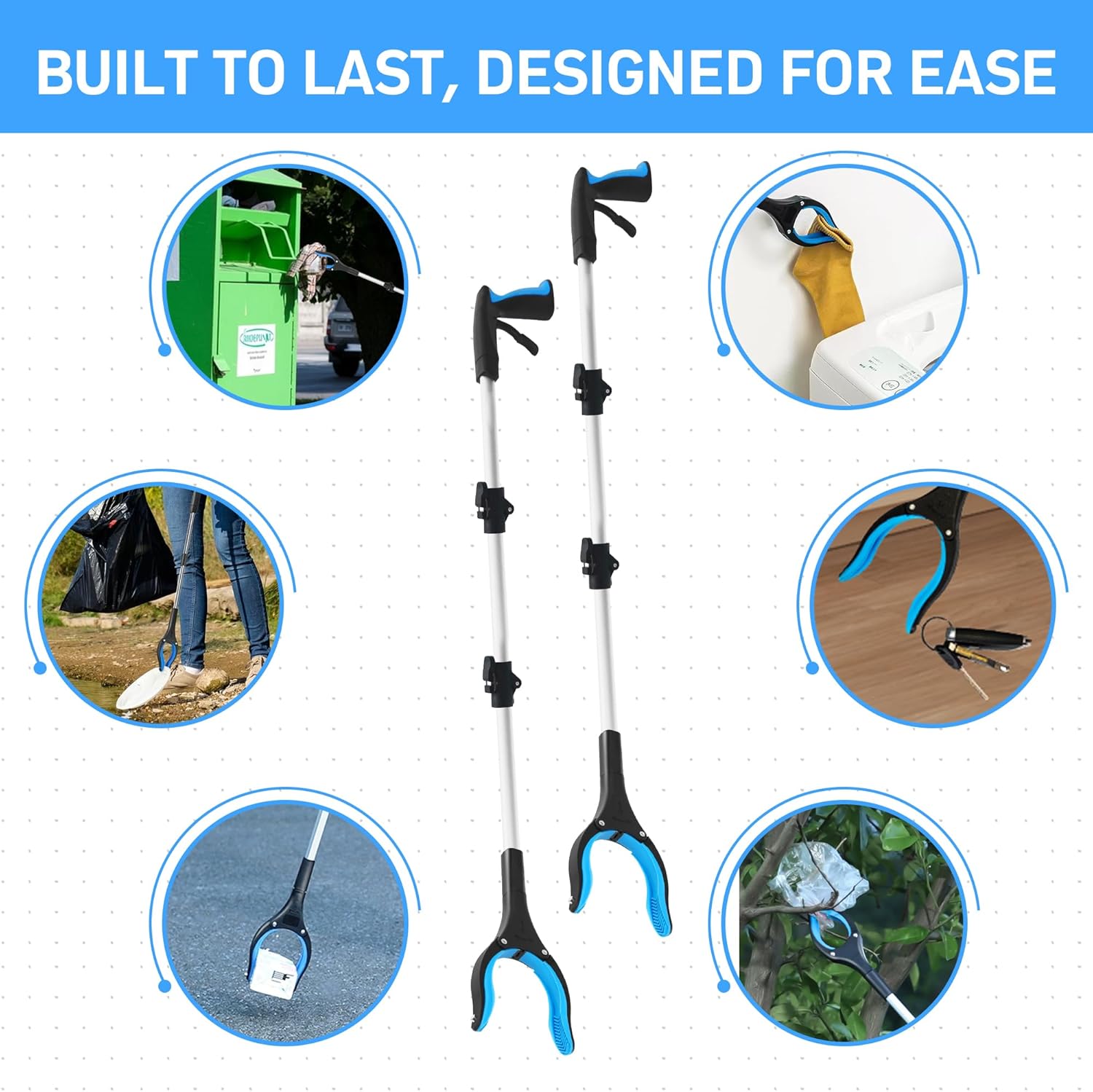 Foldable Grabber Reacher Tool for Seniors, 360 Rotating Jaw Pickup Stick with Magnet

