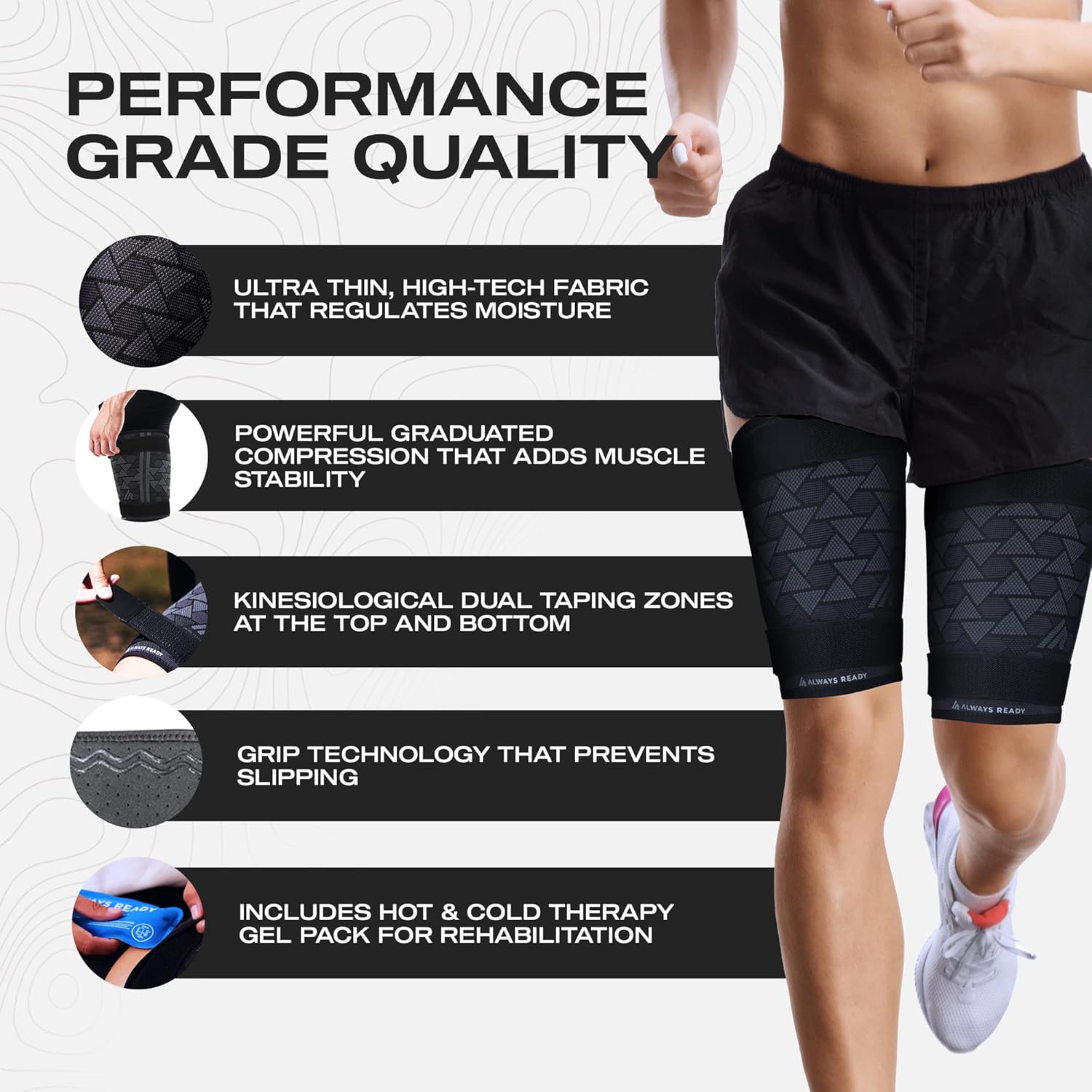 Always Ready Thigh Compression Sleeve with Hot & Cold Gel Pack for Hamstring

