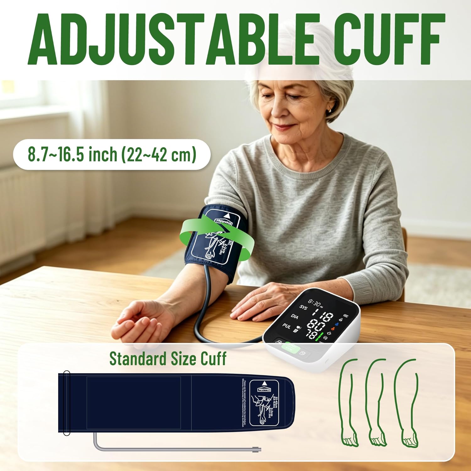 Uvital Upper Arm Blood Pressure Monitor with Adjustable Cuff and Large LED Screen

