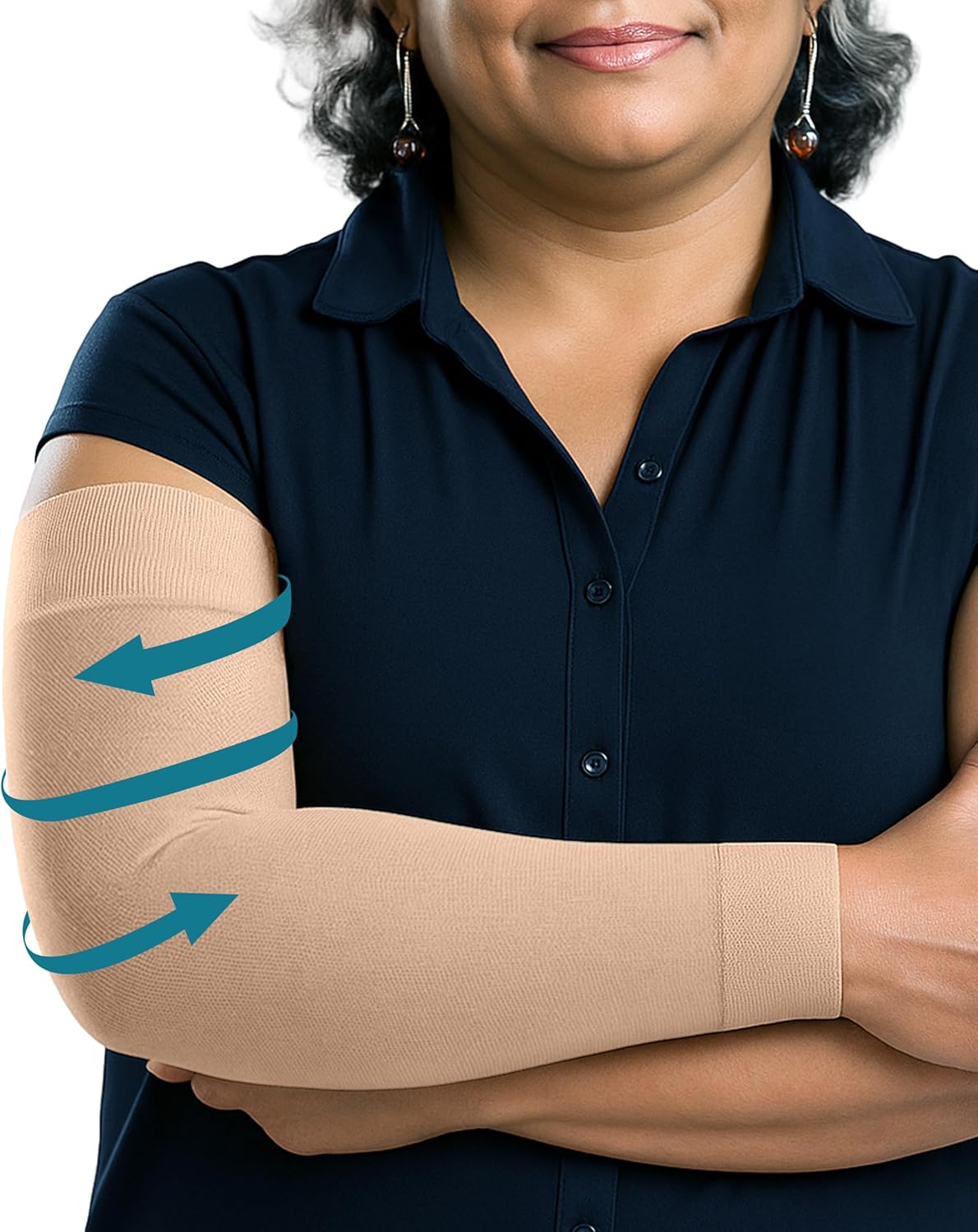 KEMFORD Lymphedema Compression Arm Sleeves for Women 15–20 mmHg, No Silicone Grip

