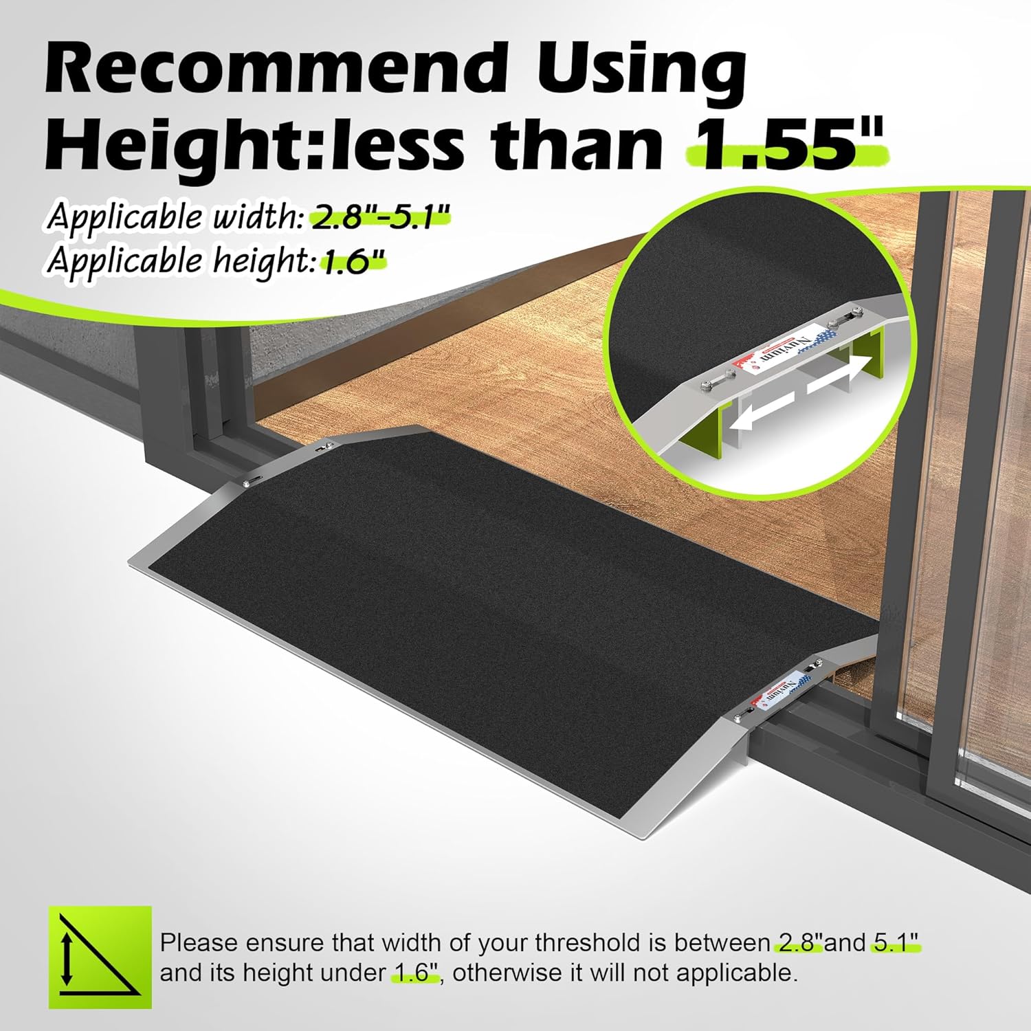Nuvium Bridge Threshold Ramp for Doorways, Adjustable Non-Slip Aluminum Wheelchair

