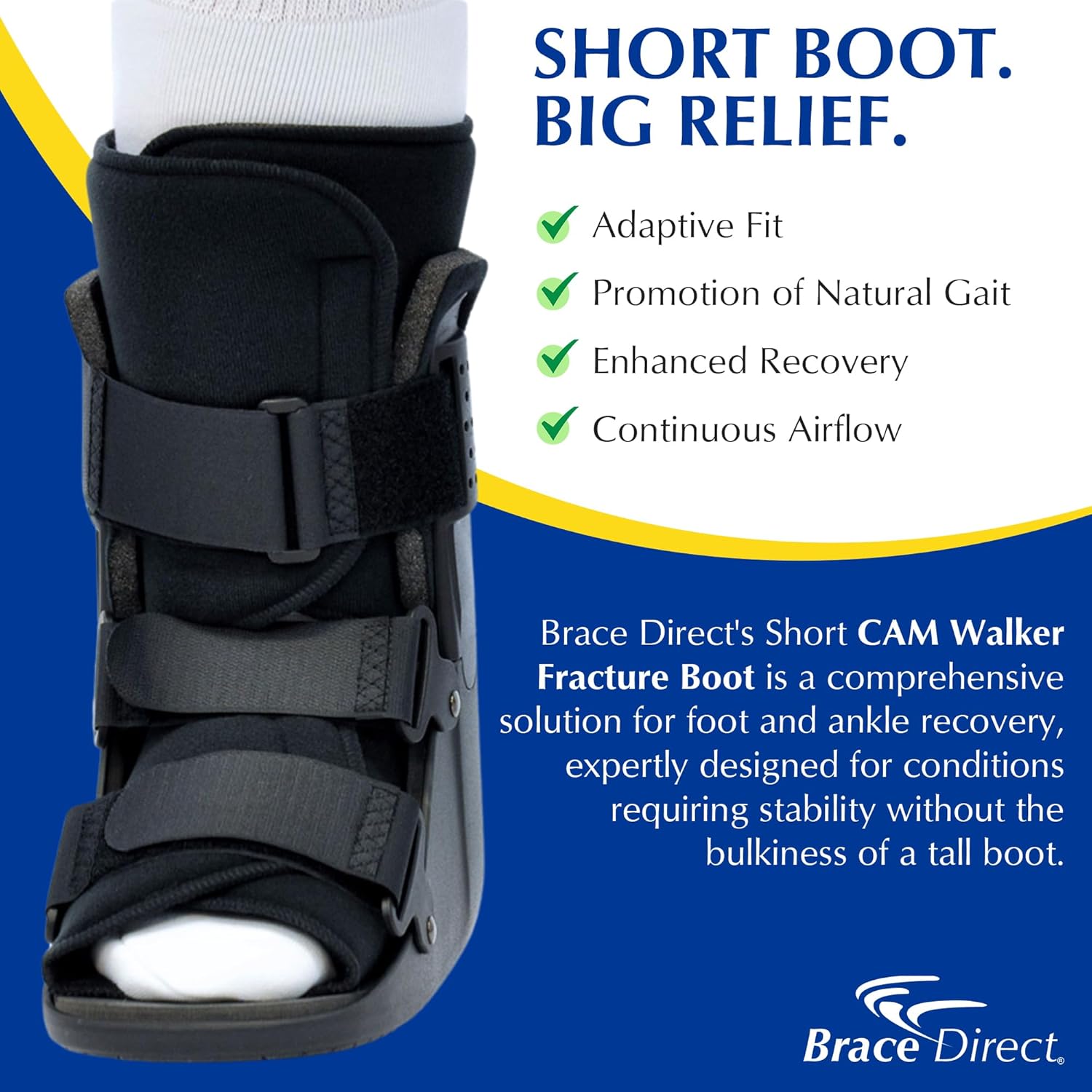 Brace Direct CAM Walker Fracture Boot Short Lightweight Rocker Bottom Open Toe

