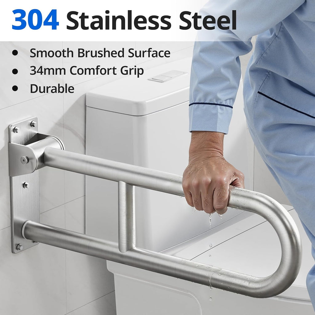 Toilet Grab Bar Bathroom Safety Handrail Wall Mounted, 304 Stainless Steel Flip-Up

