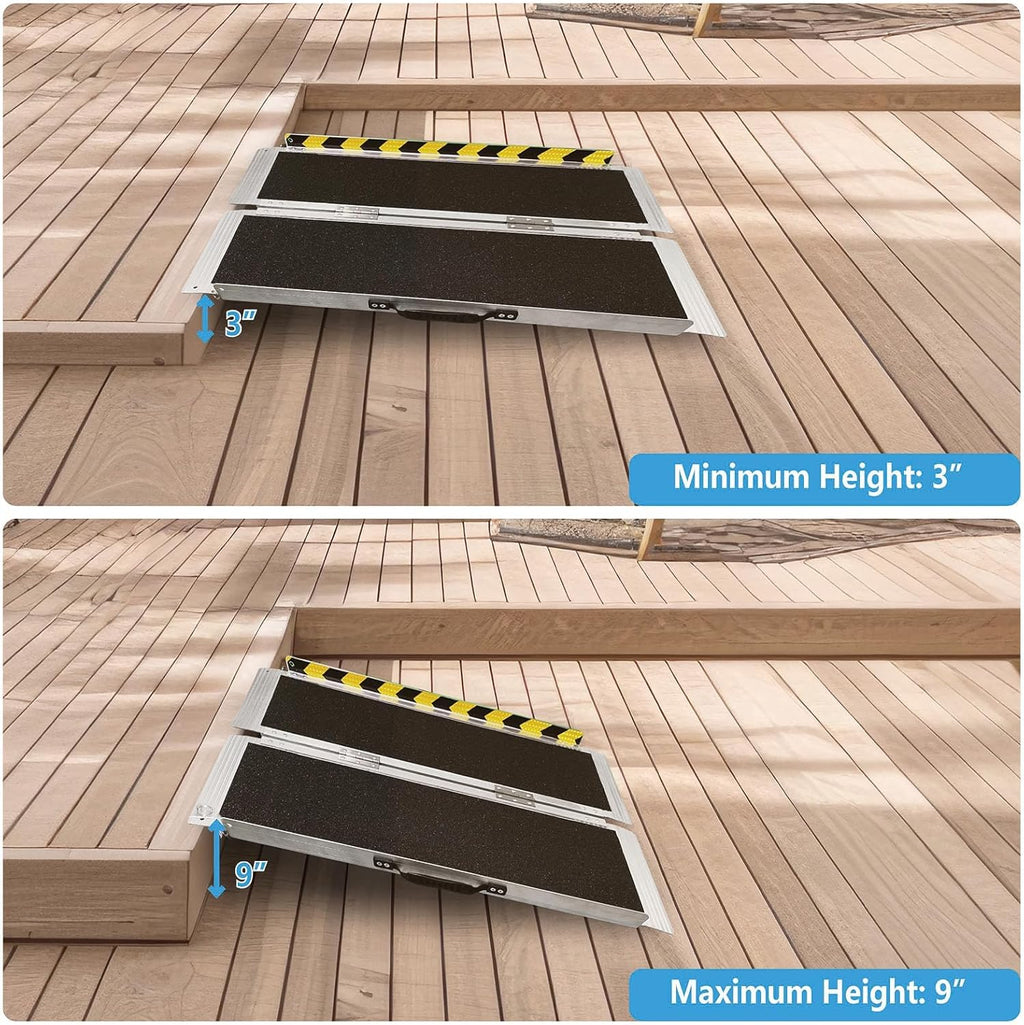 Portable Wheelchair Ramp Aluminum Folding Threshold Ramp, Non-Slip, 800 lb

