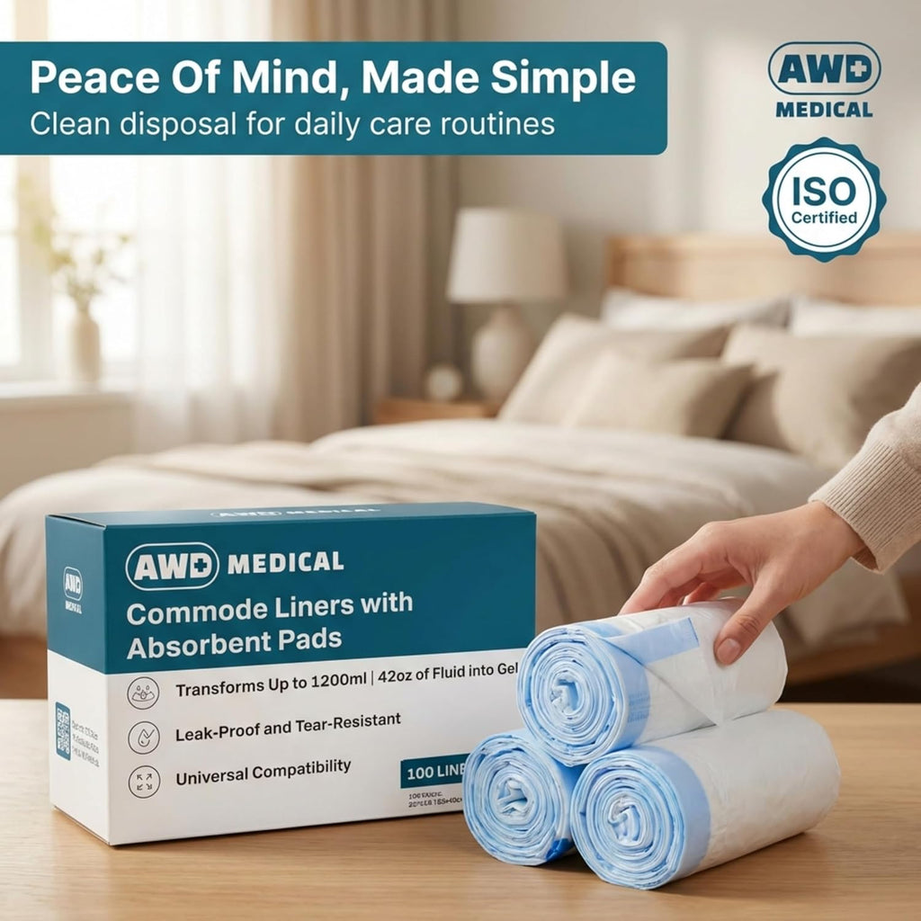 Adult Commode Liners Disposable Absorbent Drawstring Toilet Bags for Bedside Potty

