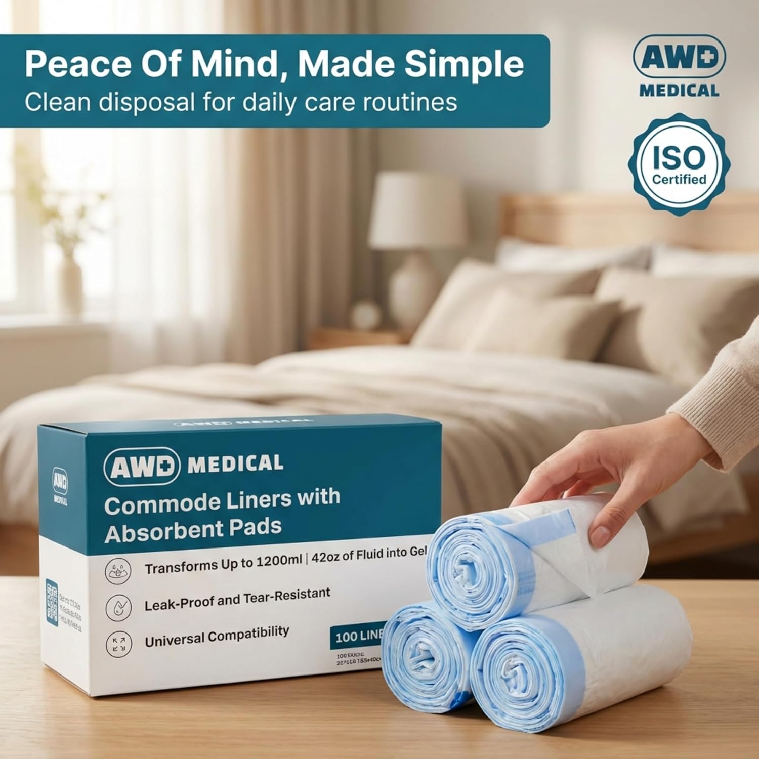 Adult Commode Liners Disposable Absorbent Drawstring Toilet Bags for Bedside Potty

