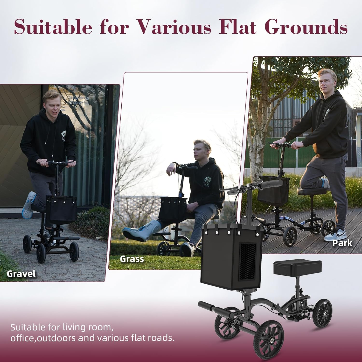 Lightweight Knee Scooter Walker, Foldable Adjustable for Foot Surgery, Detachable Basket

