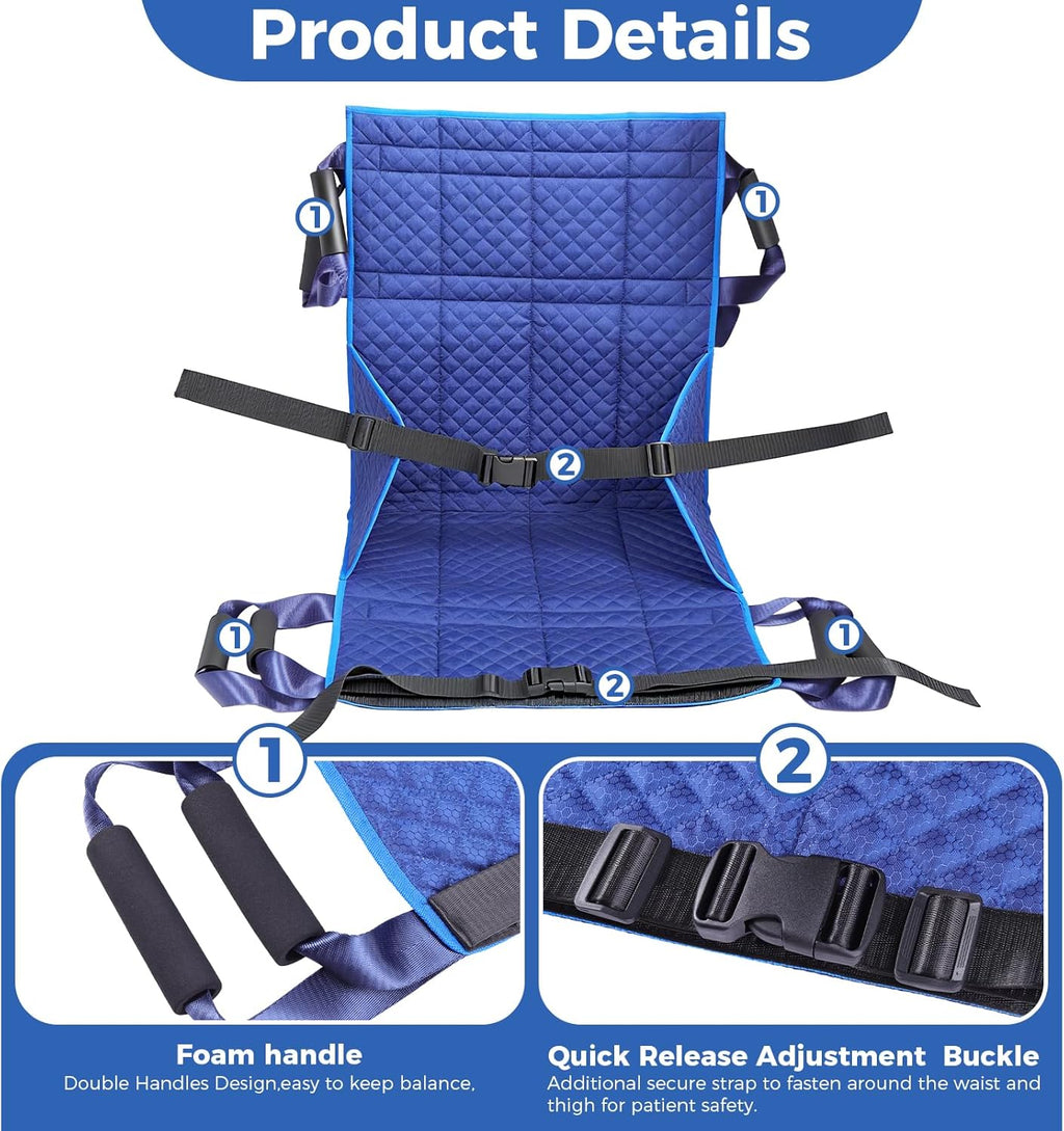 Heavy-Duty Wheelchair Transfer Pad 260 lb Capacity Oxford Fabric, 8 Sponge Handles

